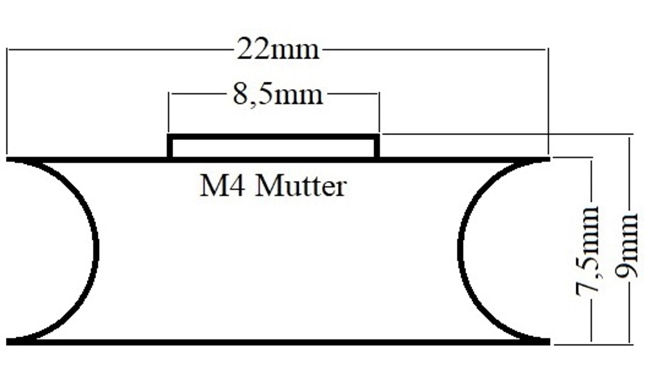Laufrolle, Ø 22 mm, Breite 9 mm, M4 Laufrolle, Ø 22 mm, Breite 9 mm, M4