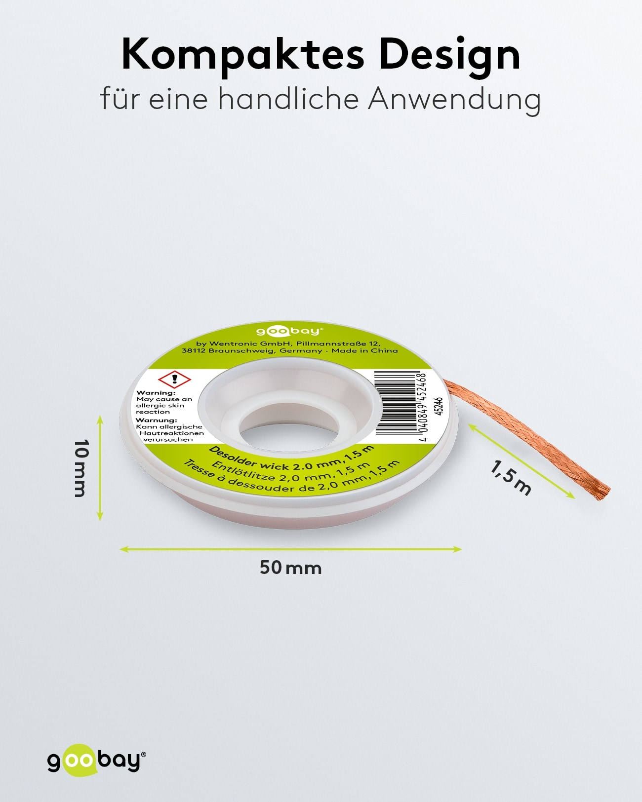 GOOBAY Entlötlitze, Ø 2,0 mm, 1,5 m GOOBAY Entlötlitze, Ø 2,0 mm, 1,5 m