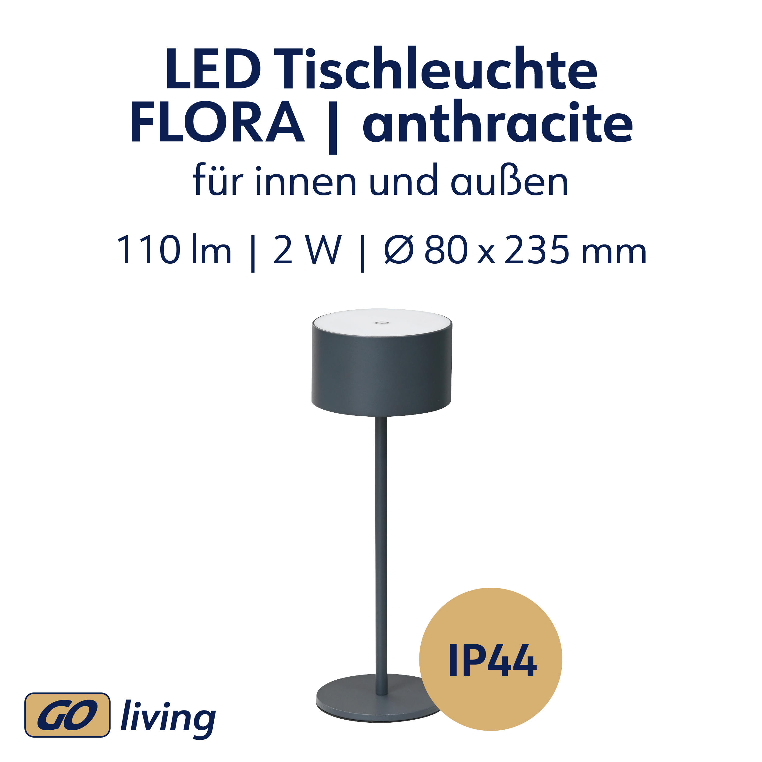 MÜLLER-LICHT LED-Akku-Tischleuchte Flora, 2 W, 110 lm, 3000 K, anthrazit