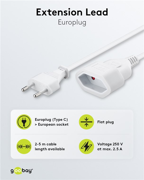 GOOBAY Euro-Verlängerung, 3 m, weiß