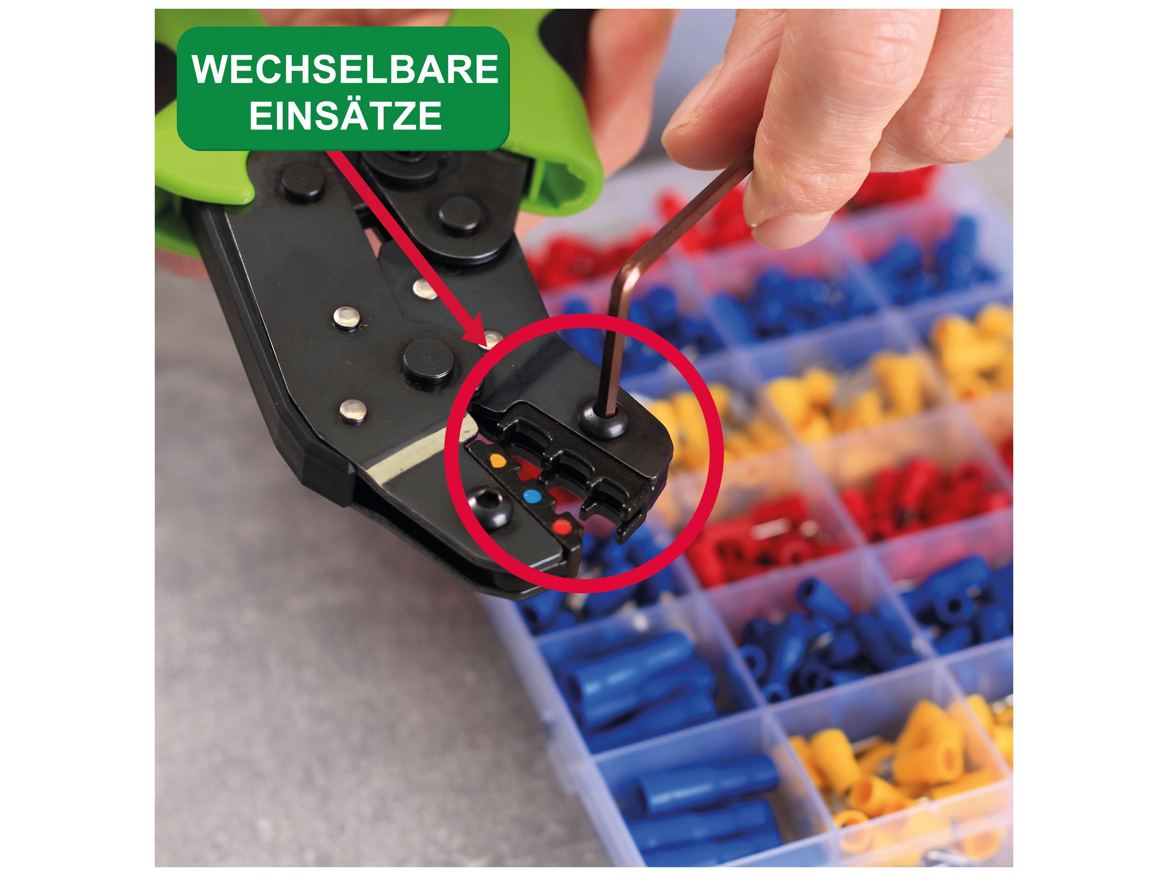 QUADRIOS Multifunktions-Crimpzange für isolierte Kabelschuhe mit Quetschverbinder-Set
