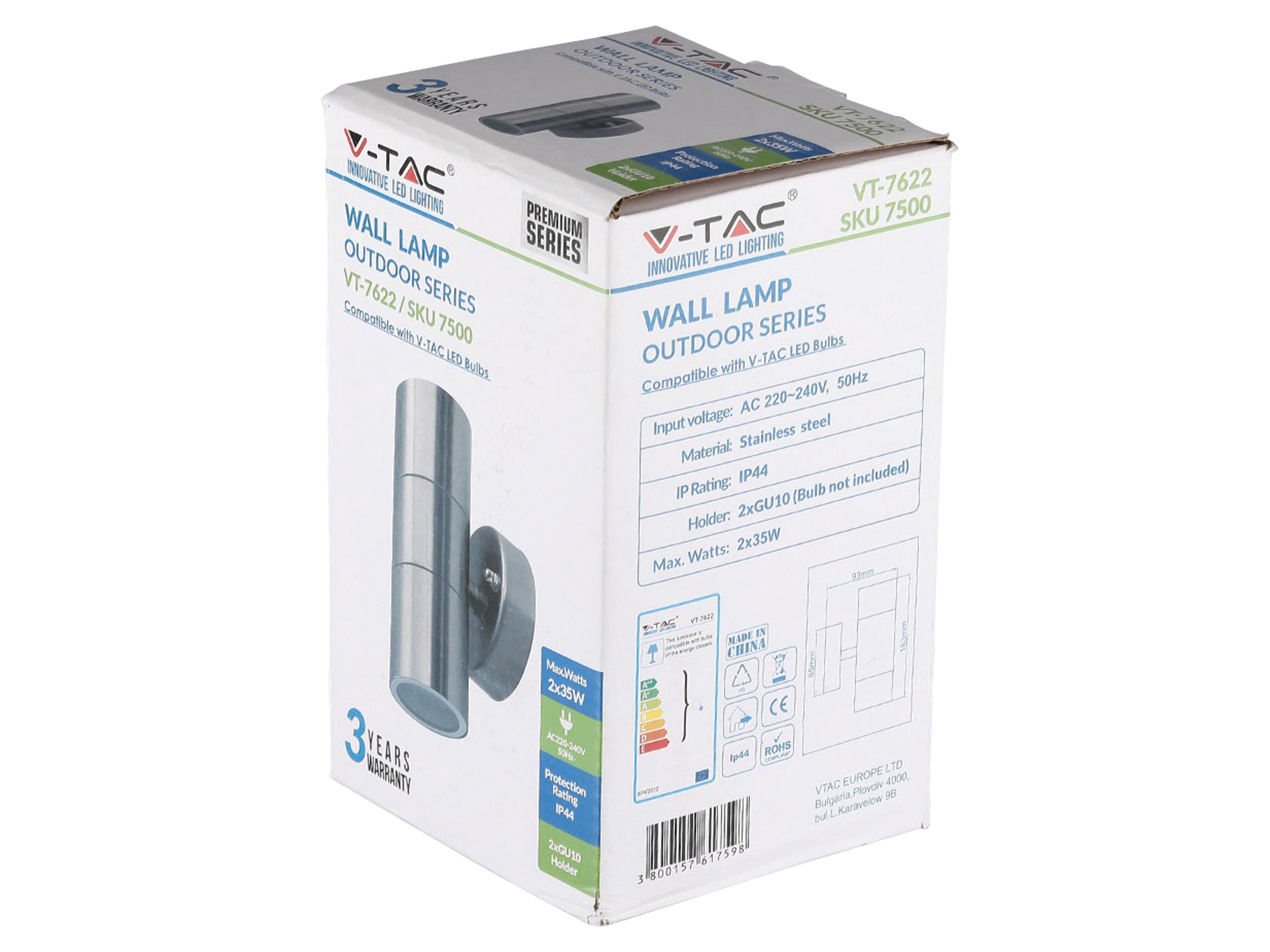 V-TAC Up Down Strahler VT-7622 (7500), 230V~, GU10, IP 44, Edelstahl V-TAC Up Down Strahler VT-7622 (7500), 230V~, GU10, IP 44, Edelstahl