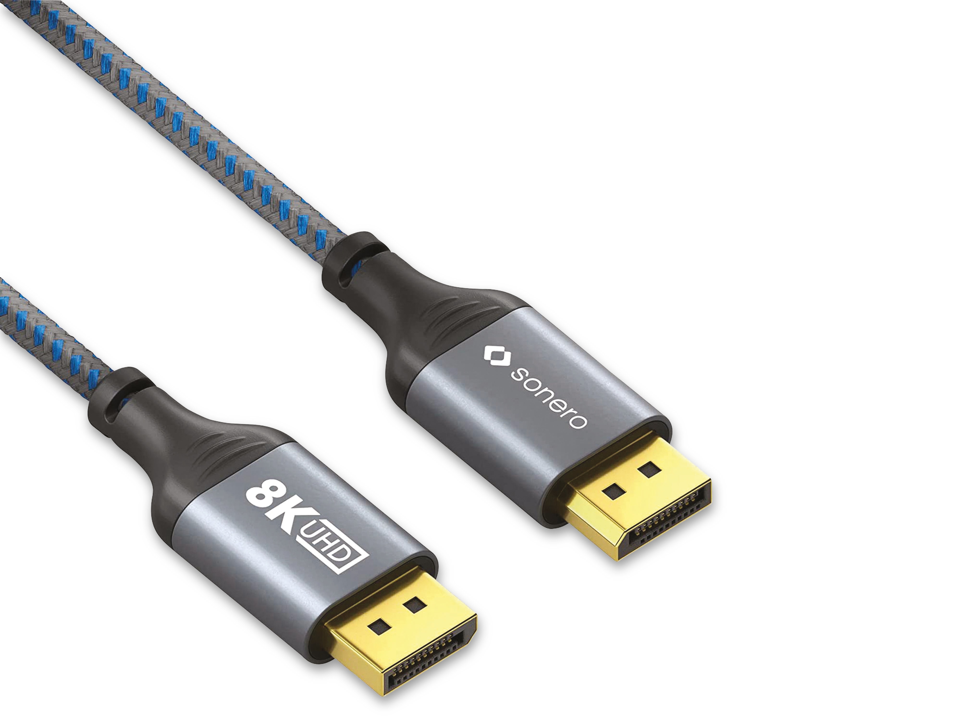 SONERO DisplayPort-Kabel, Stecker/Stecker, 8K60, grau/blau, 2 m SONERO DisplayPort-Kabel, Stecker/Stecker, 8K60, grau/blau, 2 m