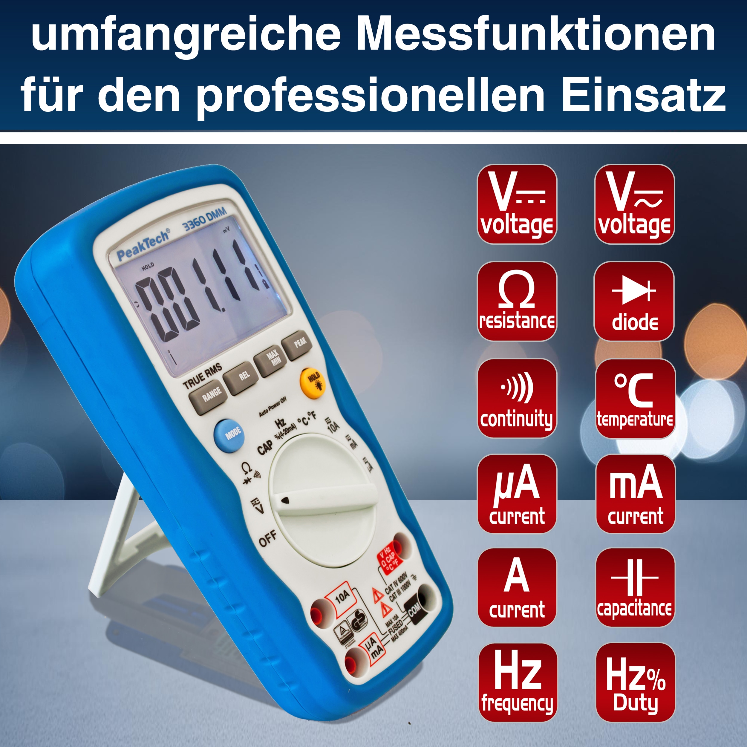 PEAKTECH Multimeter, P 3360, True RMS, IP67, 40000 Counts PEAKTECH Multimeter, P 3360, True RMS, IP67, 40000 Counts