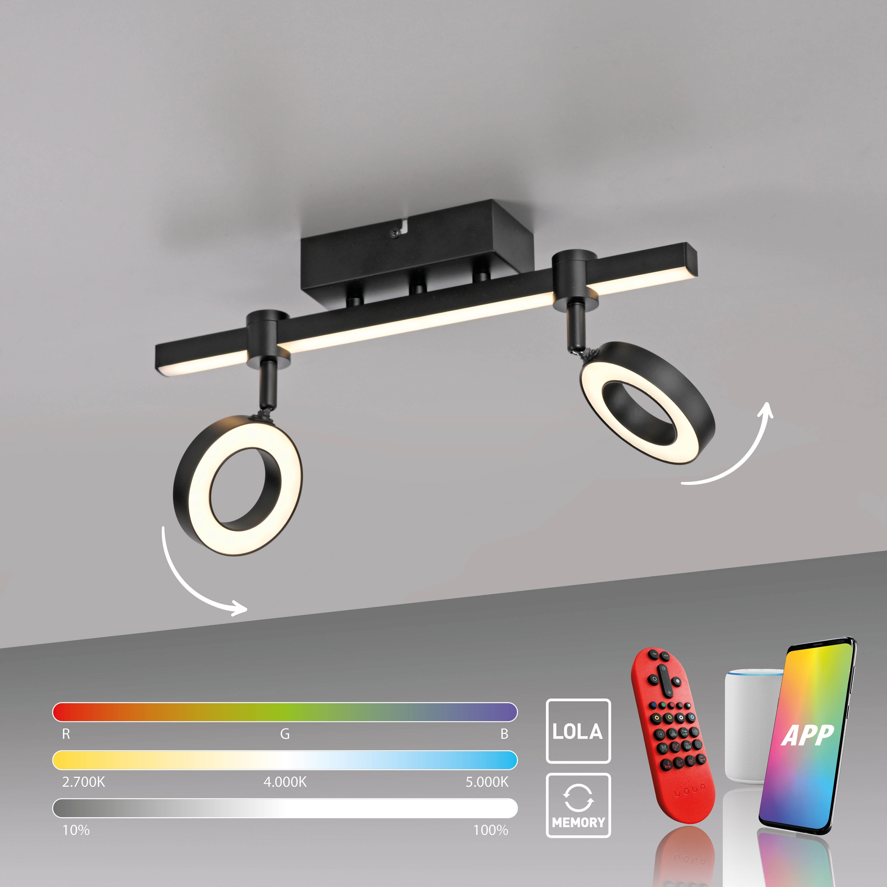 JUST LIGHT LED-Deckenleuchte 12075-18 schwarz, 10,5 W, 1300 lm, CCT, RGB, Smart Home JUST LIGHT LED-Deckenleuchte 12075-18 schwarz, 10,5 W, 1300 lm, CCT, RGB, Smart Home