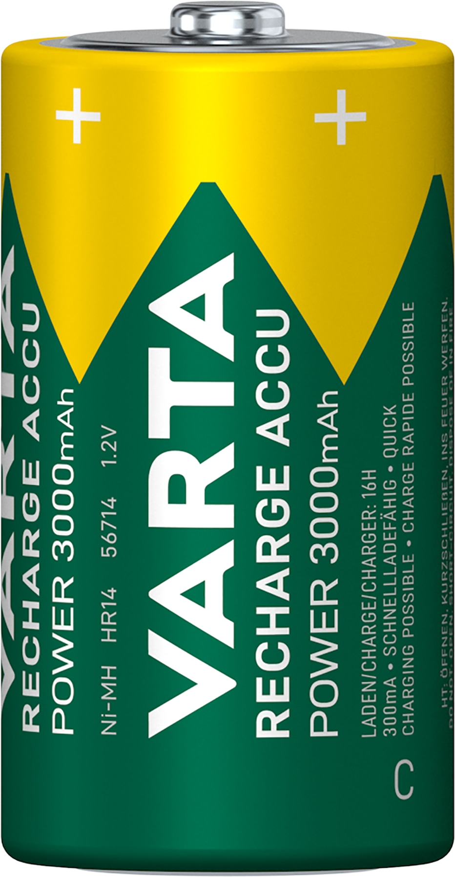 VARTA Akku NiMH, Baby, C, HR14, 1.2V, 3000mAh, Pre-charged, Retail Blister, 2 Stück
