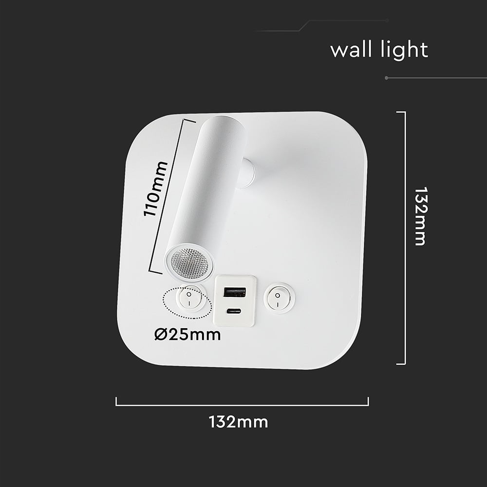 V-TAC LED-Wandleuchte VT-80068, 8W, 3000K, EEK: F, CREE Chip, 830lm, IP20, weiß V-TAC LED-Wandleuchte VT-80068, 8W, 3000K, EEK: F, CREE Chip, 830lm, IP20, weiß