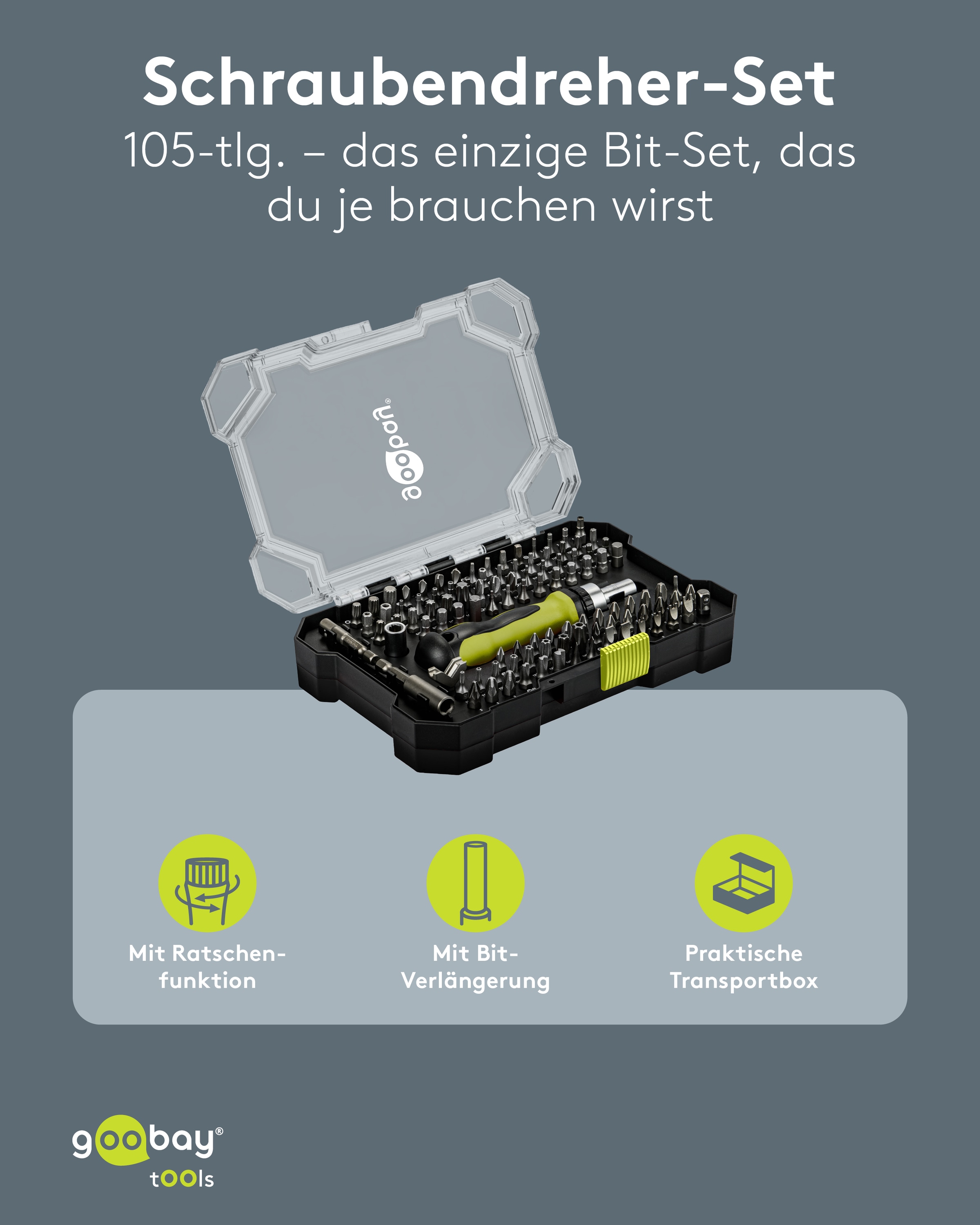 GOOBAY TOOLS Schraubendreher-Set, 77844, mit 100-tlg. Bitsatz GOOBAY TOOLS Schraubendreher-Set, 77844, mit 100-tlg. Bitsatz