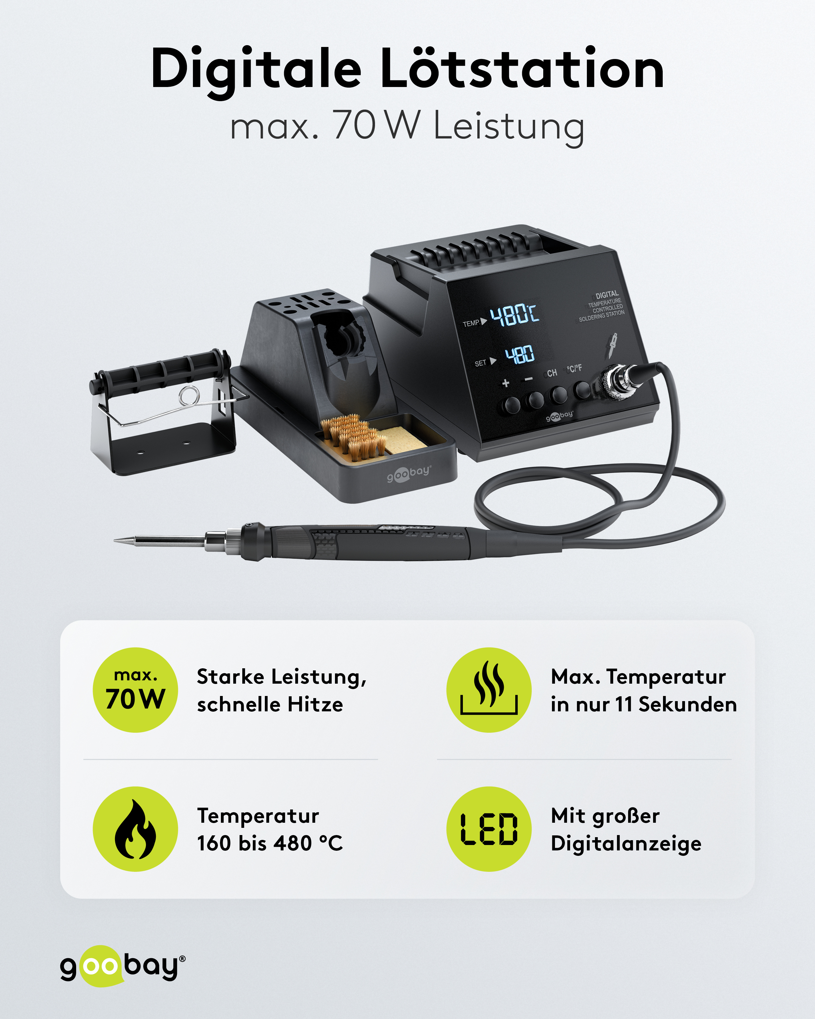 GOOBAY Digitale Lötstation, 78624, 70 W, 480 °C