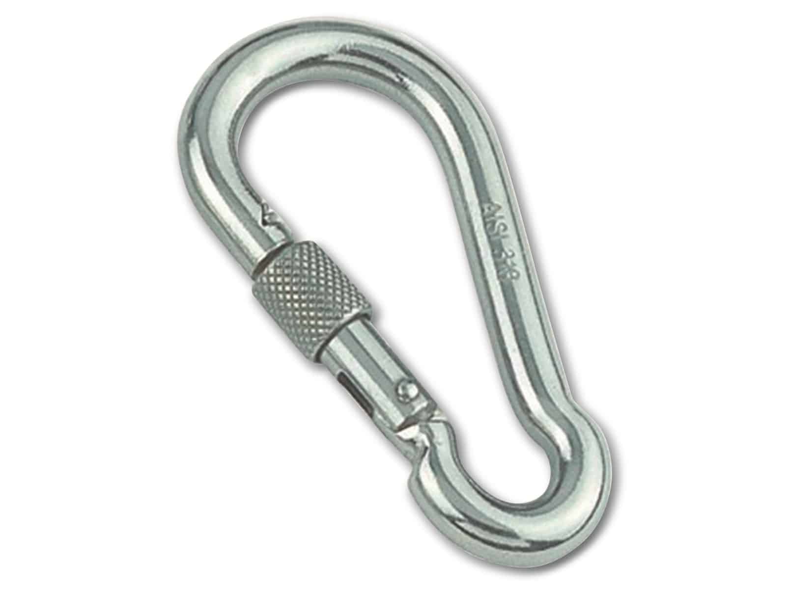 MARINETECH Karabinerhaken, Edelstahl A4, 6x60 mm, mit Sicherheitsmutter, 4 Stück MARINETECH Karabinerhaken, Edelstahl A4, 6x60 mm, mit Sicherheitsmutter, 4 Stück