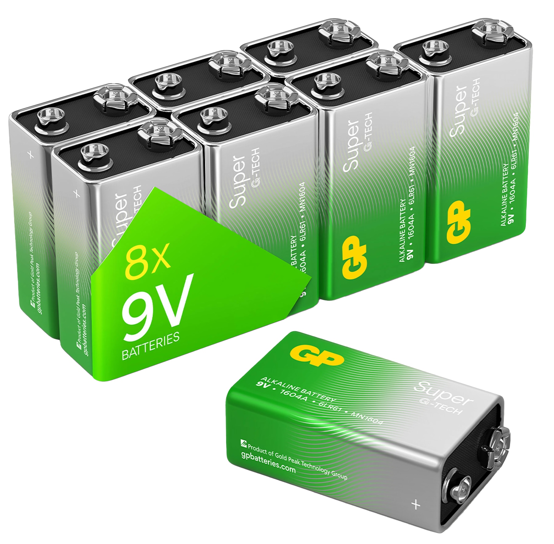 GP Super Alkaline-Batterie E-Block, 6LR61, MN1604, 9V, 8 Stück GP Super Alkaline-Batterie E-Block, 6LR61, MN1604, 9V, 8 Stück