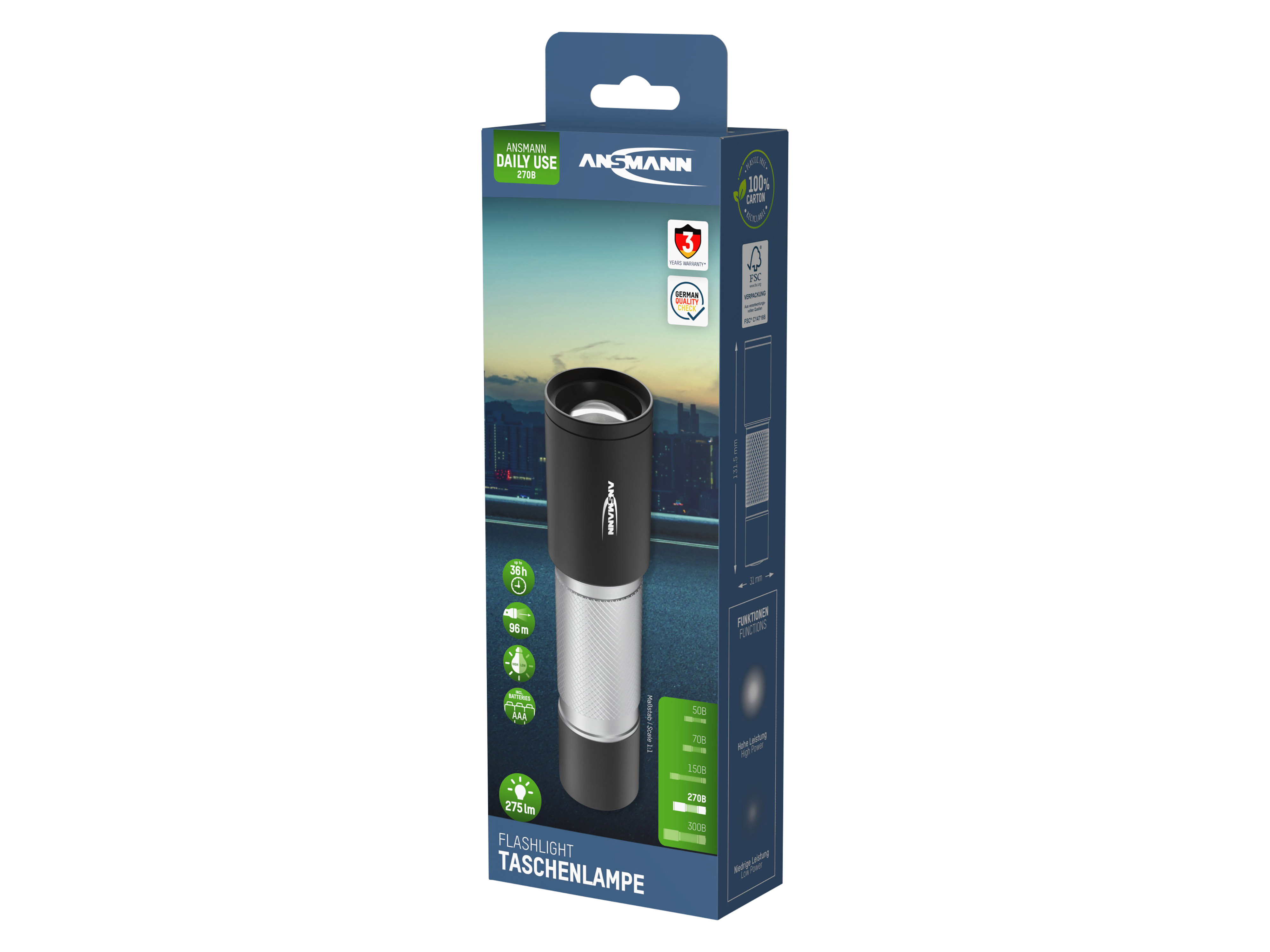 ANSMANN LED-Taschenlampe Daily Use 270B, 275 lm, batteriebetrieben ANSMANN LED-Taschenlampe Daily Use 270B, 275 lm, batteriebetrieben