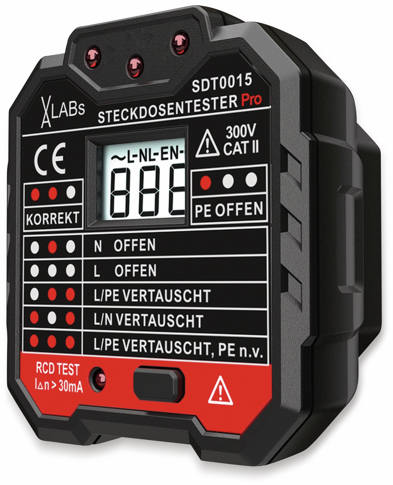 VA LABS SDT0015: Steckdosentester mit RCD-Prüfung und LCD VA LABS SDT0015: Steckdosentester mit RCD-Prüfung und LCD