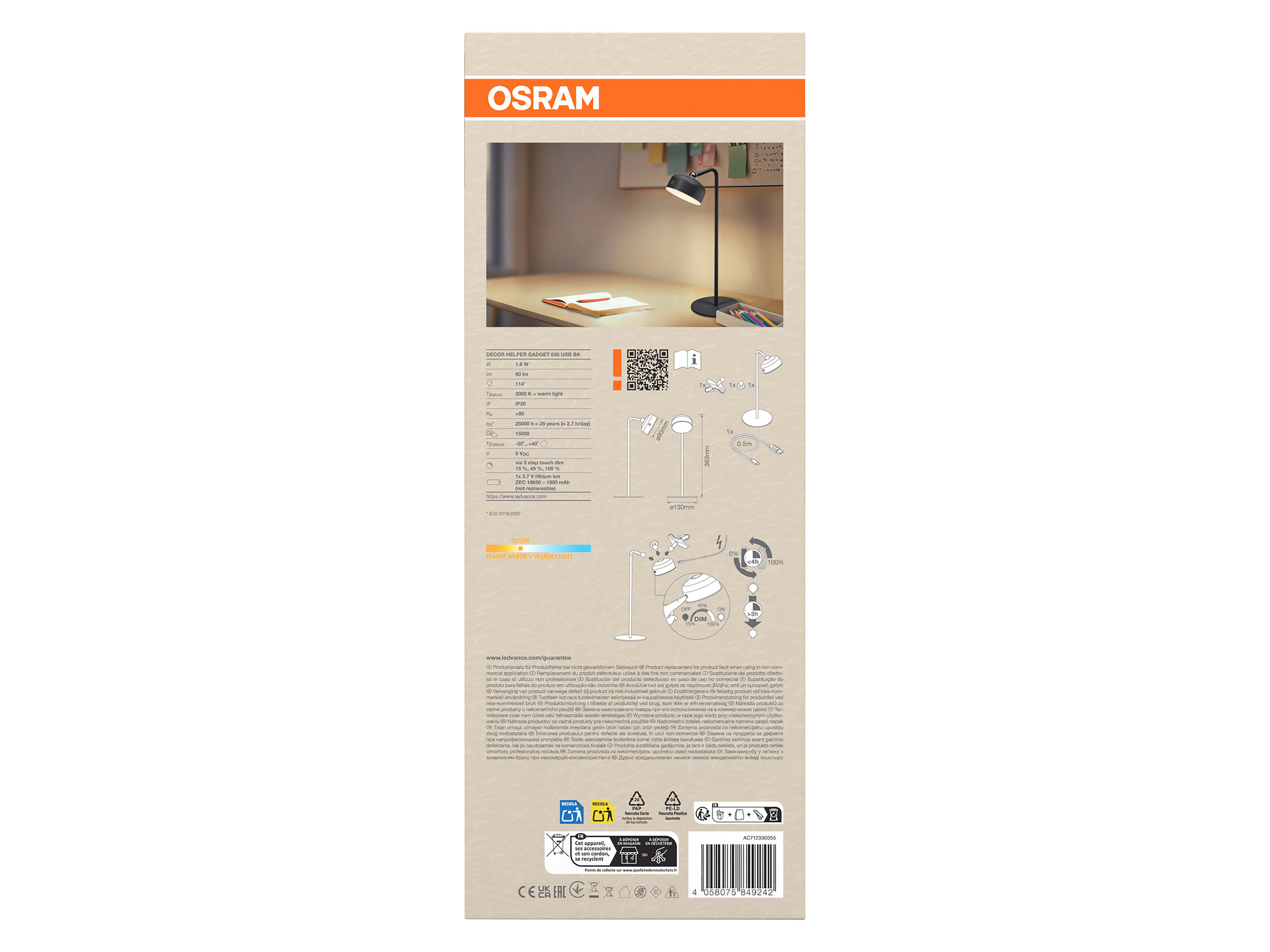 OSRAM LED-Tischleuchte, 1,8W, 3000K, 100lm, warmweiß, Dimmbar, IP20, schwarz OSRAM LED-Tischleuchte, 1,8W, 3000K, 100lm, warmweiß, Dimmbar, IP20, schwarz