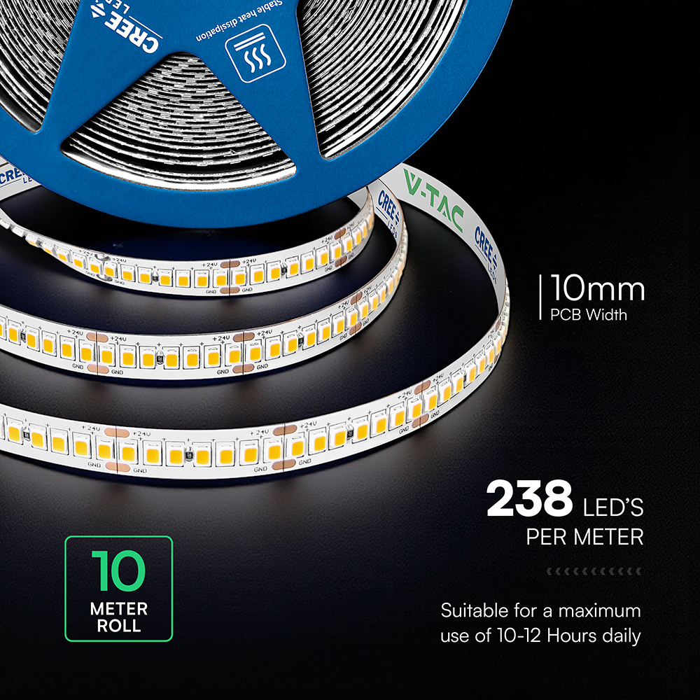 V-TAC LED-Strip VT-2125996, 180W, EEK: F, 19500lm, 3000K, 120°, 24V, 10m V-TAC LED-Stripe VT-2125996, 180W, EEK: F, 19500lm, 3000K, 120°, 24V, 10m