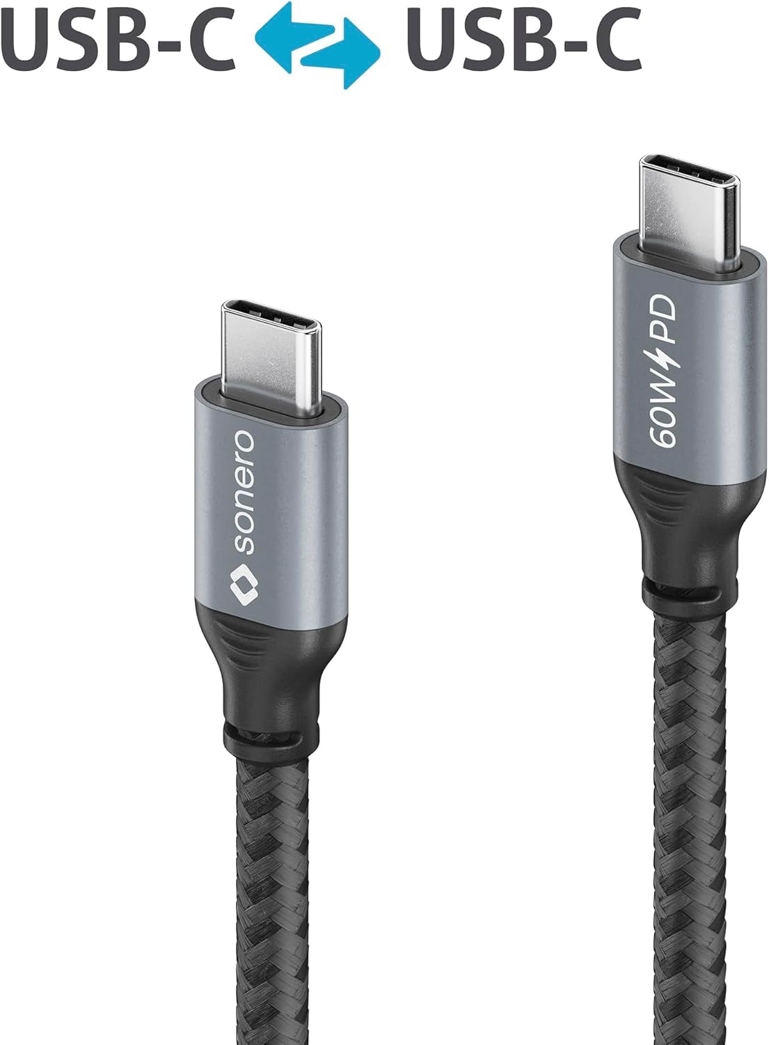 SONERO USB-C Kabel SPC-U300-005 60W PD 0,5m grau-schwarz