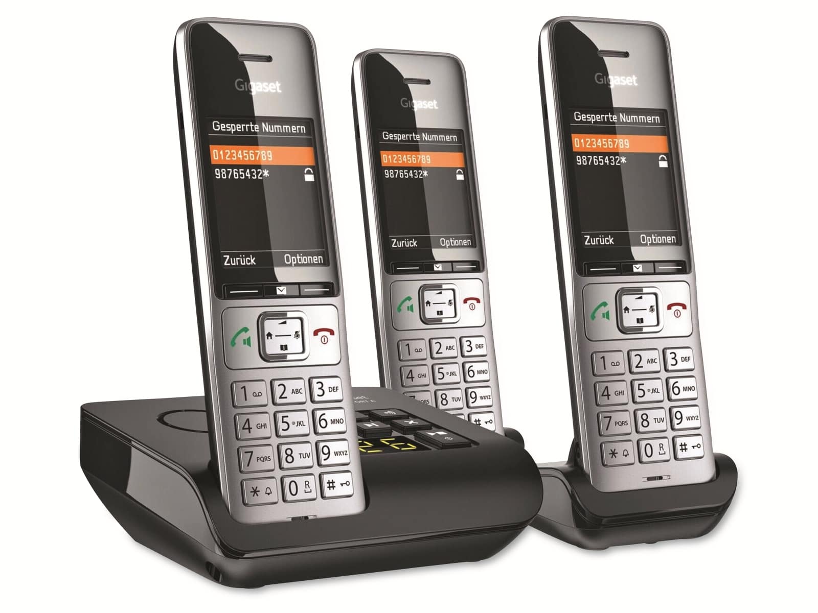 GIGASET Telefon Comfort 500A, trio, silber-schwarz GIGASET Telefon Comfort 500A, trio, silber-schwarz