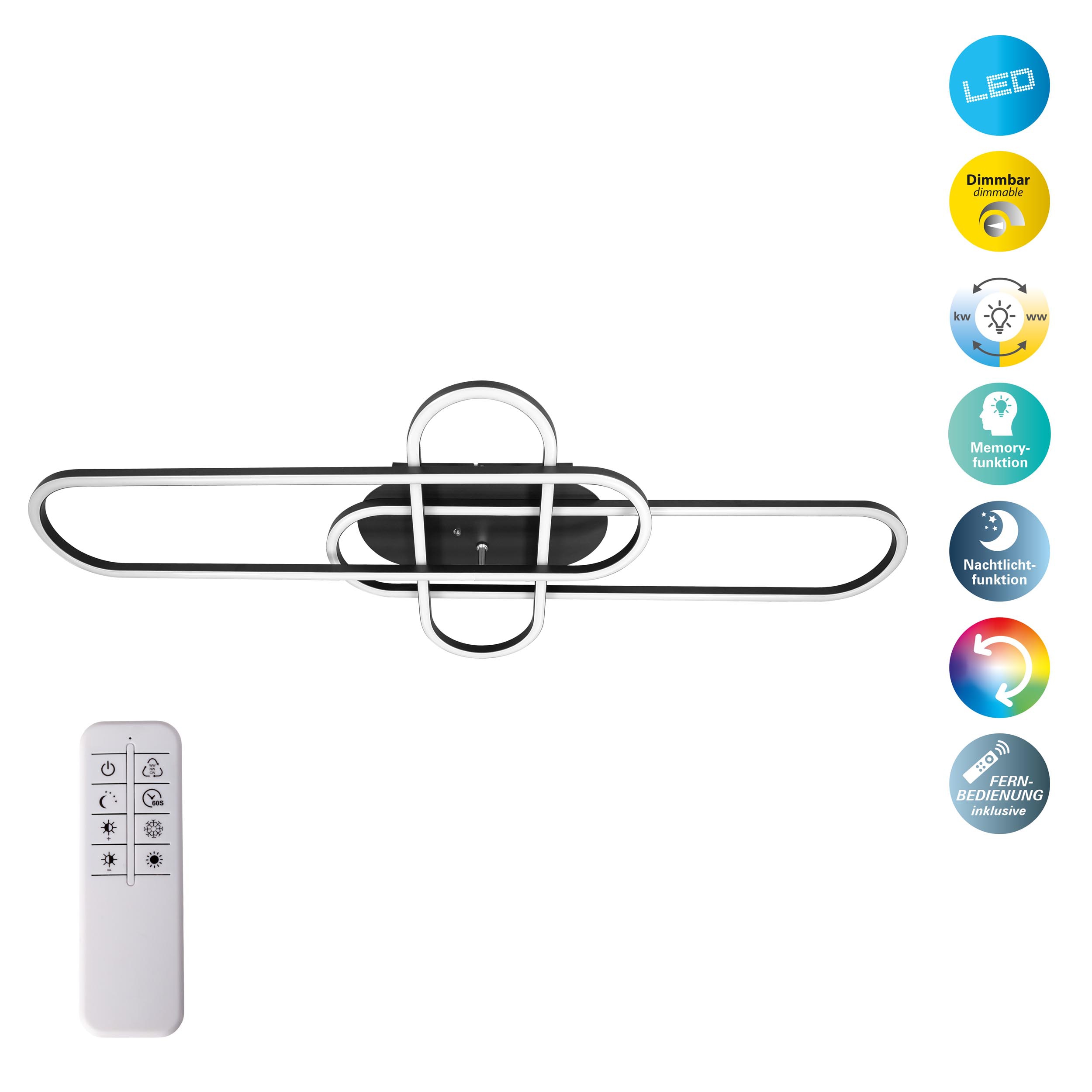 NÄVE LED-Deckenleuchte 1405822, 48W, 7200lm, CCT, schwarz NÄVE LED-Deckenleuchte 1405822, 48W, 7200lm, CCT, schwarz
