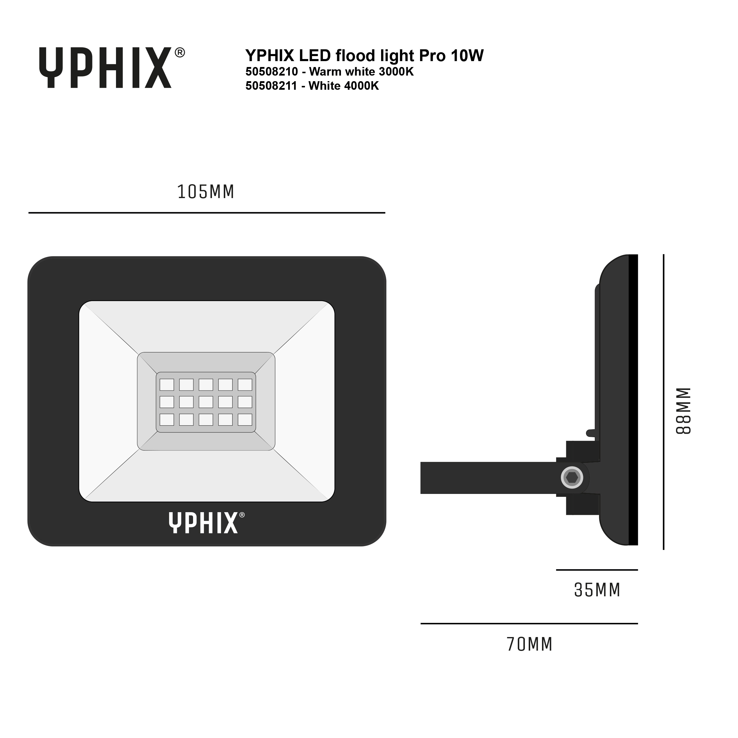 YPHIX LED-Baustrahler LED Floodlight John, 73606, 10 W, 3000 K, schwarz YPHIX LED-Baustrahler LED Floodlight John, 73606, 10 W, 3000 K, schwarz