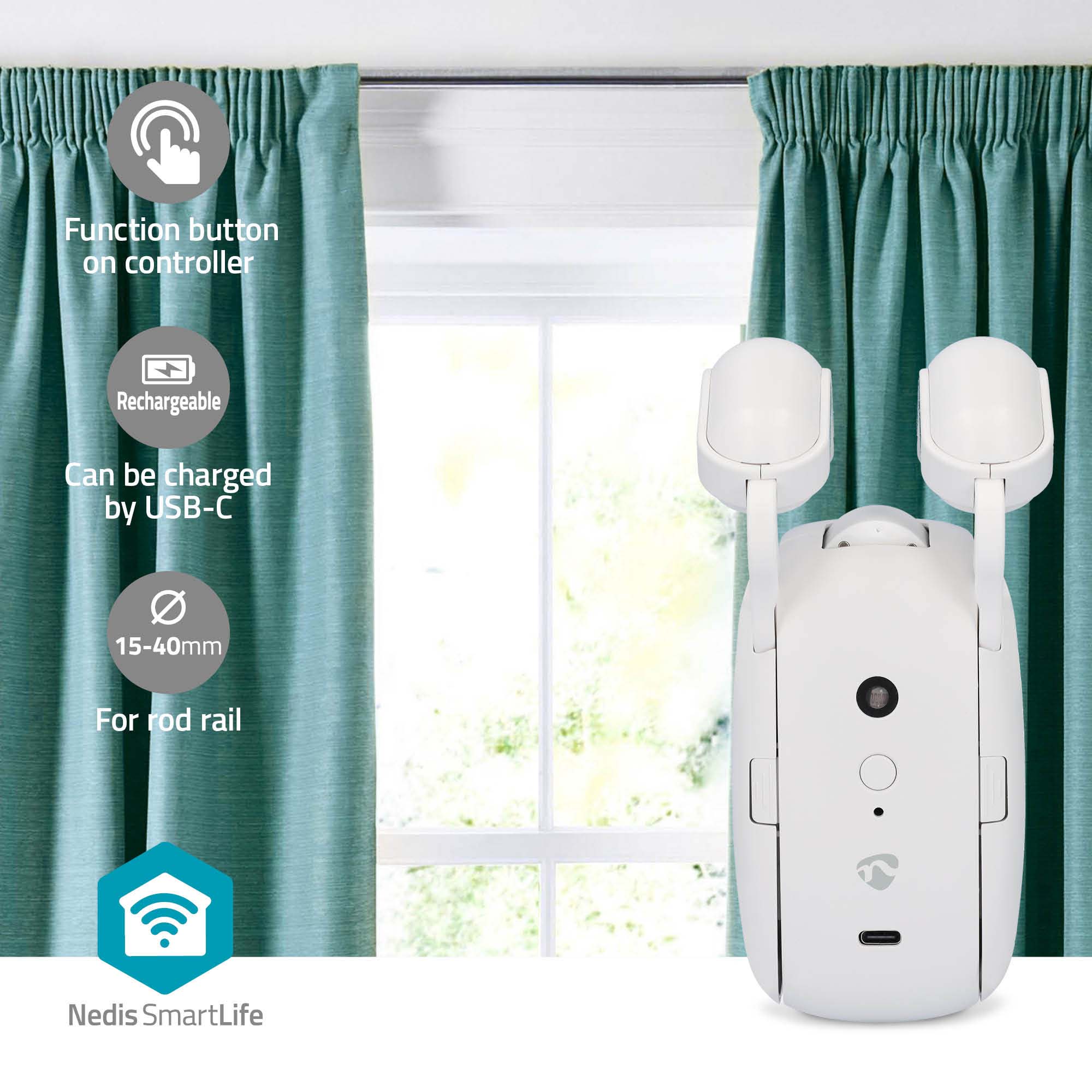 NEDIS Vorhangöffner SmartLife, USB-/Batteriebetrieben, Stangenschiene, weiß NEDIS Vorhangroboter SmartLife, USB-/Batteriebetrieben, Stangenschiene, weiß