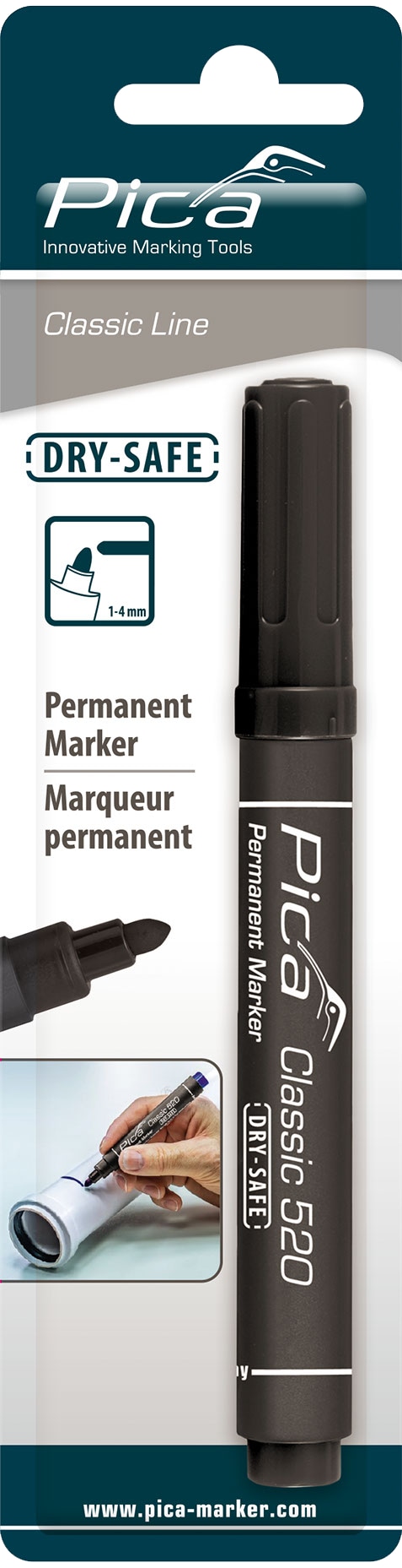 PICA Classic Permanent Marker, 520/46/SB, Rundspitze, schwarz