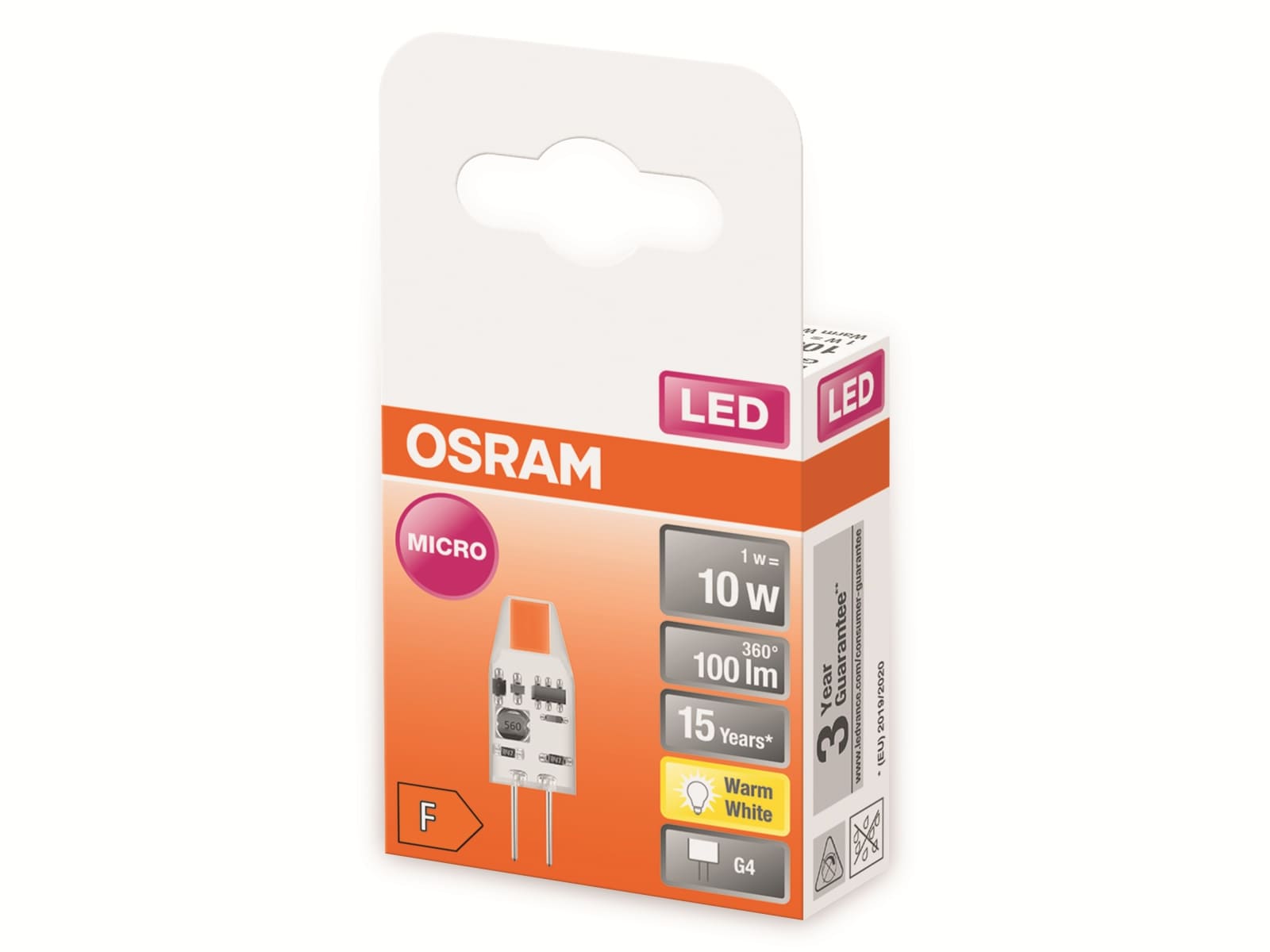 OSRAM LED-Lampe, CL10, MICRO, G4, EEK: F, 1W, 100lm, 2700K OSRAM LED-Lampe, CL10, MICRO, G4, EEK: F, 1W, 100lm, 2700K