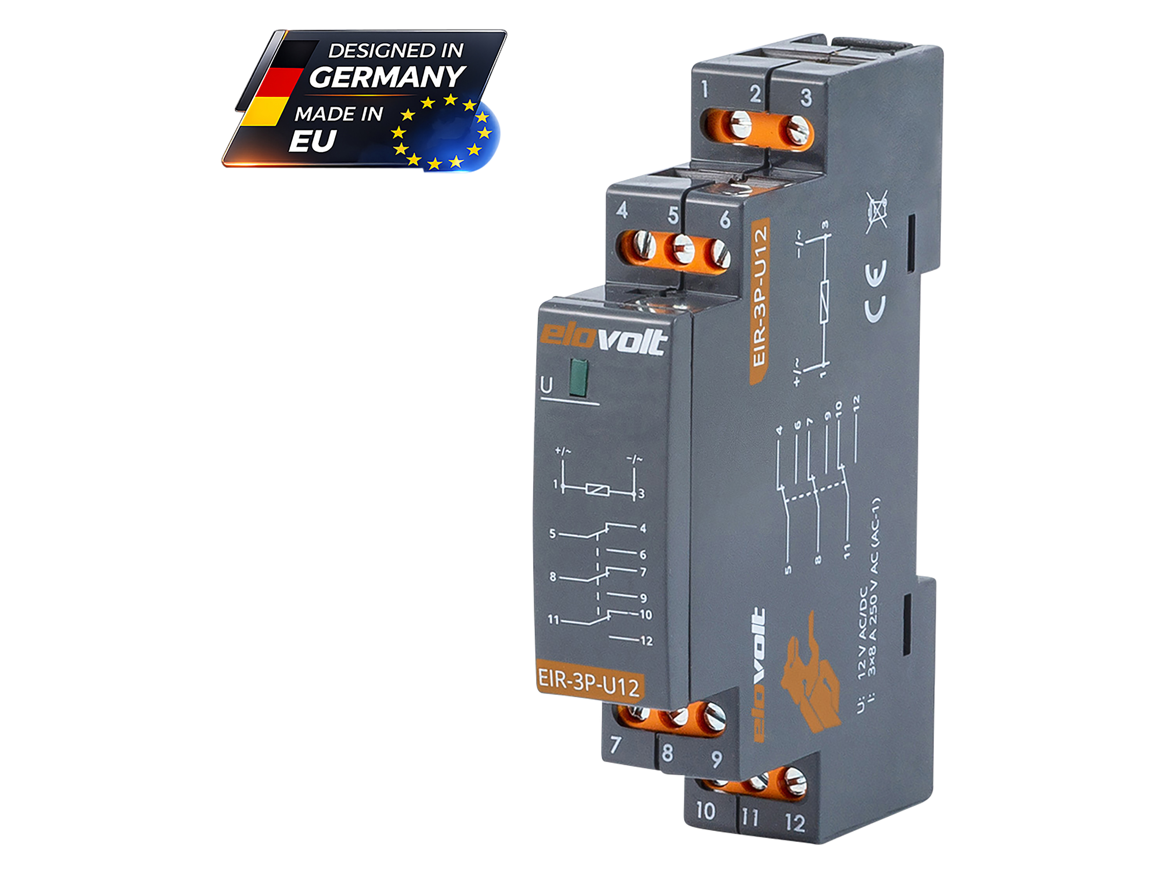 ELOVOLT Schaltrelais EIR-3P-U12, 3x 8 A, 12 V, 3 Wechsler ELOVOLT Schaltrelais EIR-3P-U12, 3x 8 A, 12 V, 3 Wechsler
