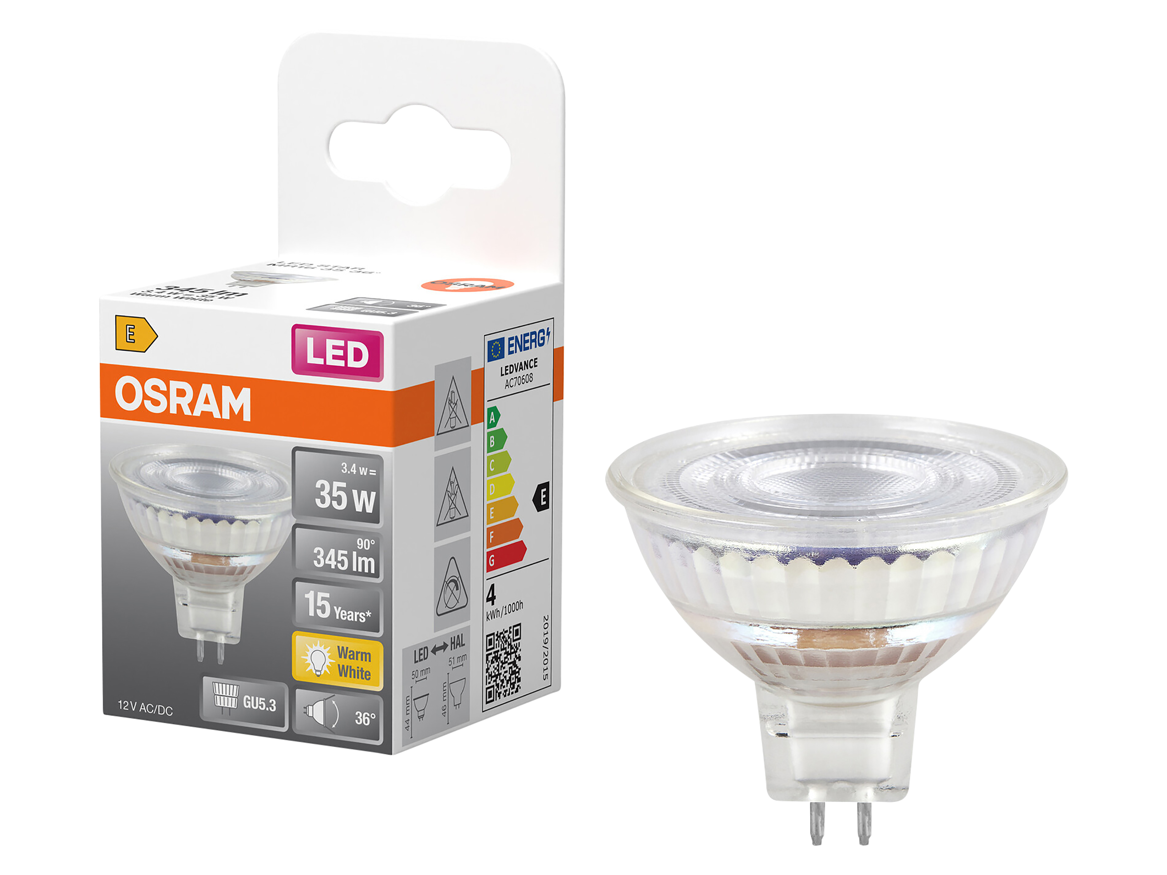 OSRAM LED-Lampe STAR, GU5.3, 3,4 W, 2700 K, EEK: E, 345 lm, IP20, warmweiß OSRAM LED-Lampe STAR, GU5.3, 3,4 W, 2700 K, EEK: E, 345 lm, IP20, warmweiß