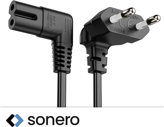 SONERO Netzkabel X-ESW-C7W-050B, Eurostecker, 90°, schwarz, 5m Netzkabel SONERO X-ESW-C7W-050B, Eurostecker, 90°, schwarz, 5m