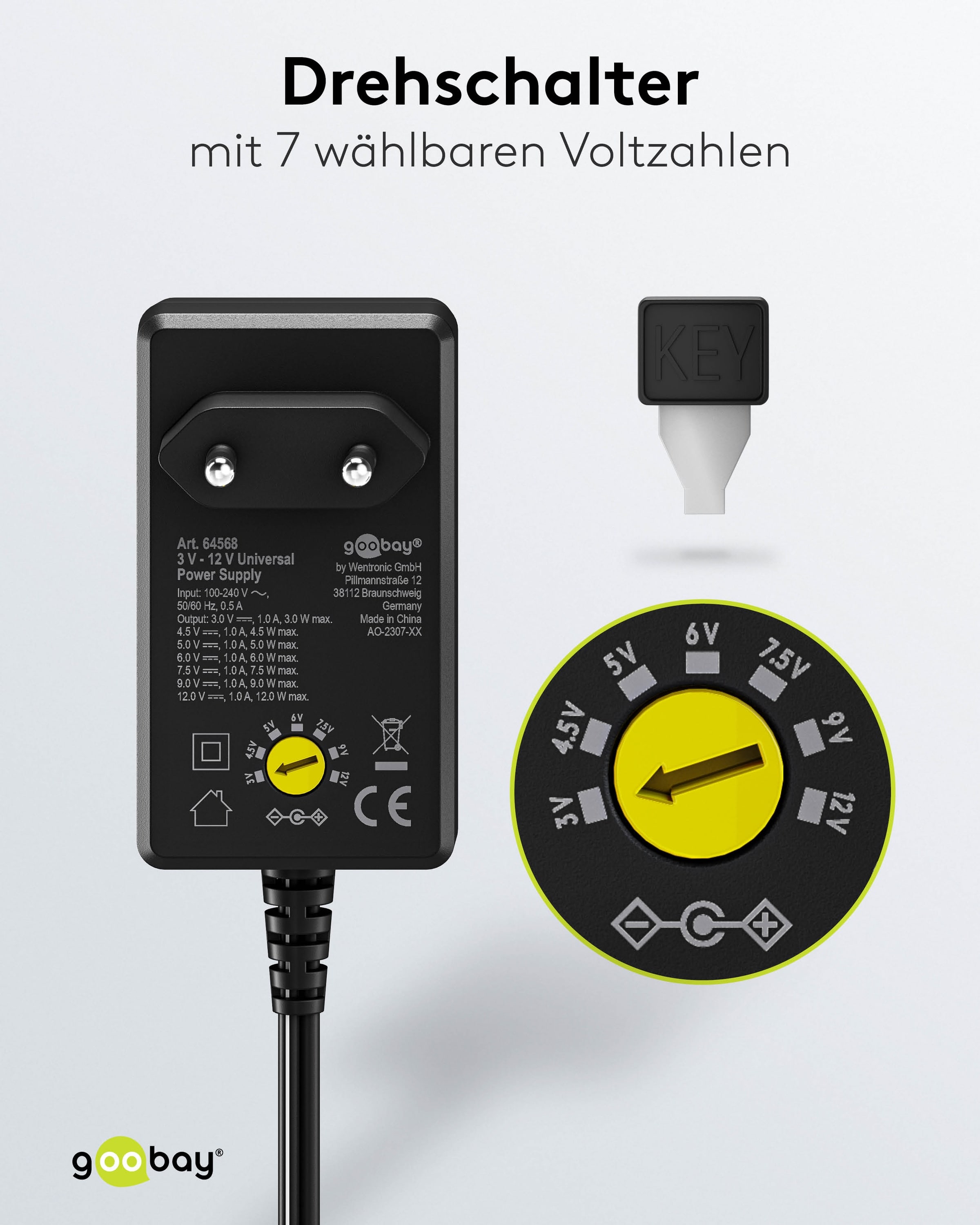GOOBAY Universal-Netzteil 64568, 3...12 V-/12 W, 11-Adapter, inkl. USB-Adapter GOOBAY Universal-Netzteil 64568, 3...12 V-/12 W, 11-Adapter, inkl. USB-Adapter
