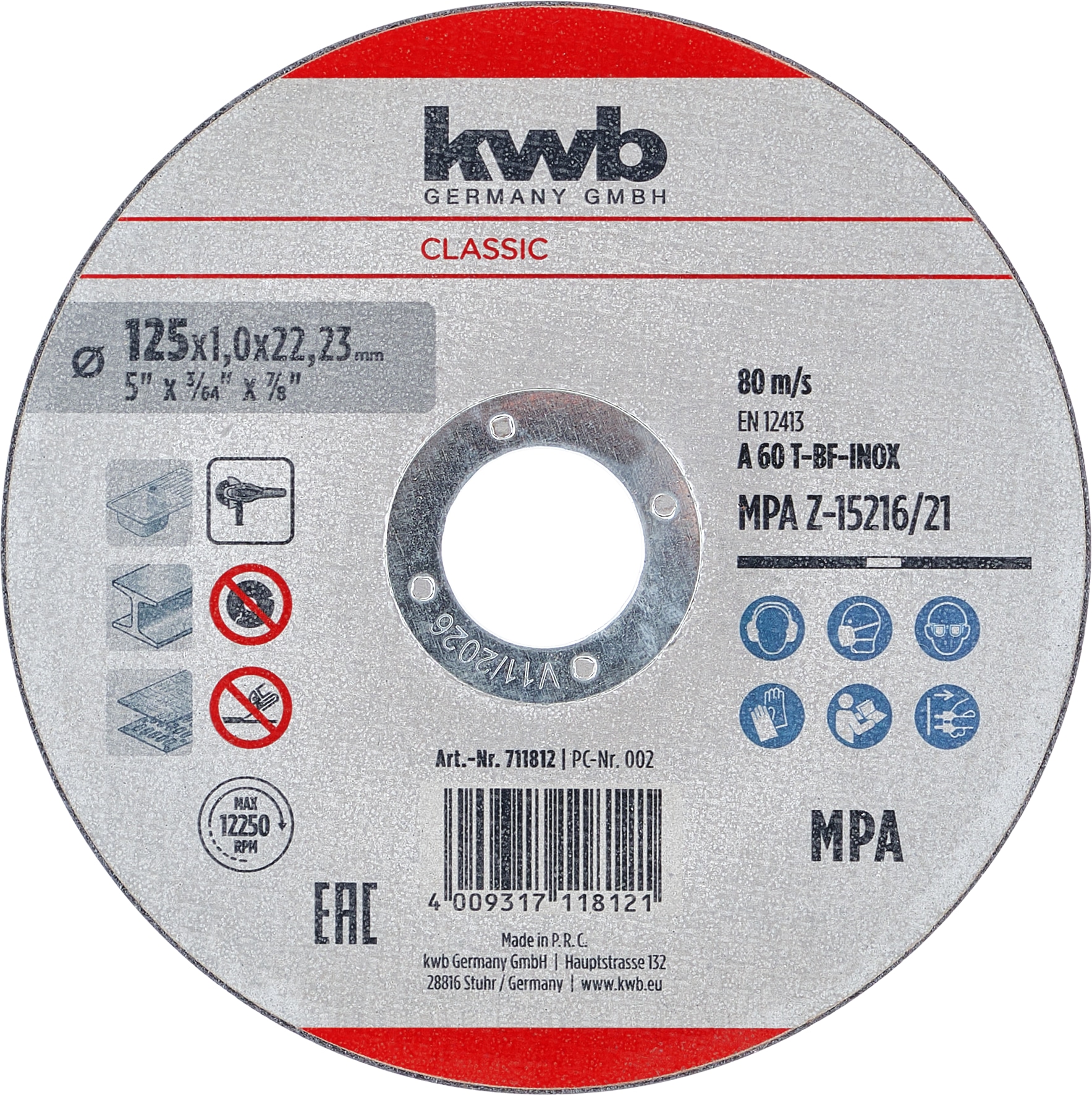 KWB Trennscheibe, 711812, 125x1,0 mm KWB Trennscheibe, 711812, 125x1,0 mm