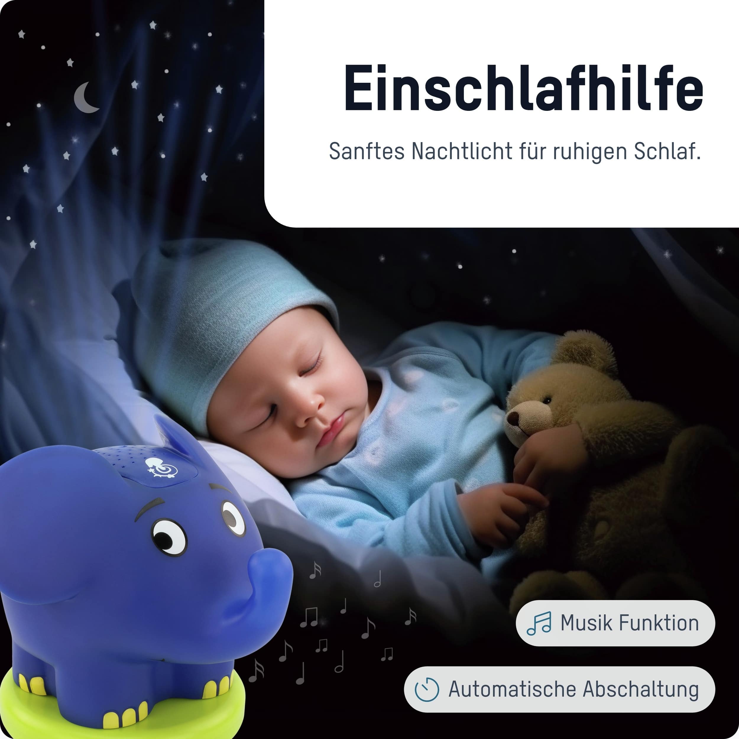 ANSMANN Musik-Sternenlicht Elefant, Batteriebetrieb, blau-grün ANSMANN Musik-Sternenlicht Elefant, Batteriebetrieb, blau-grün