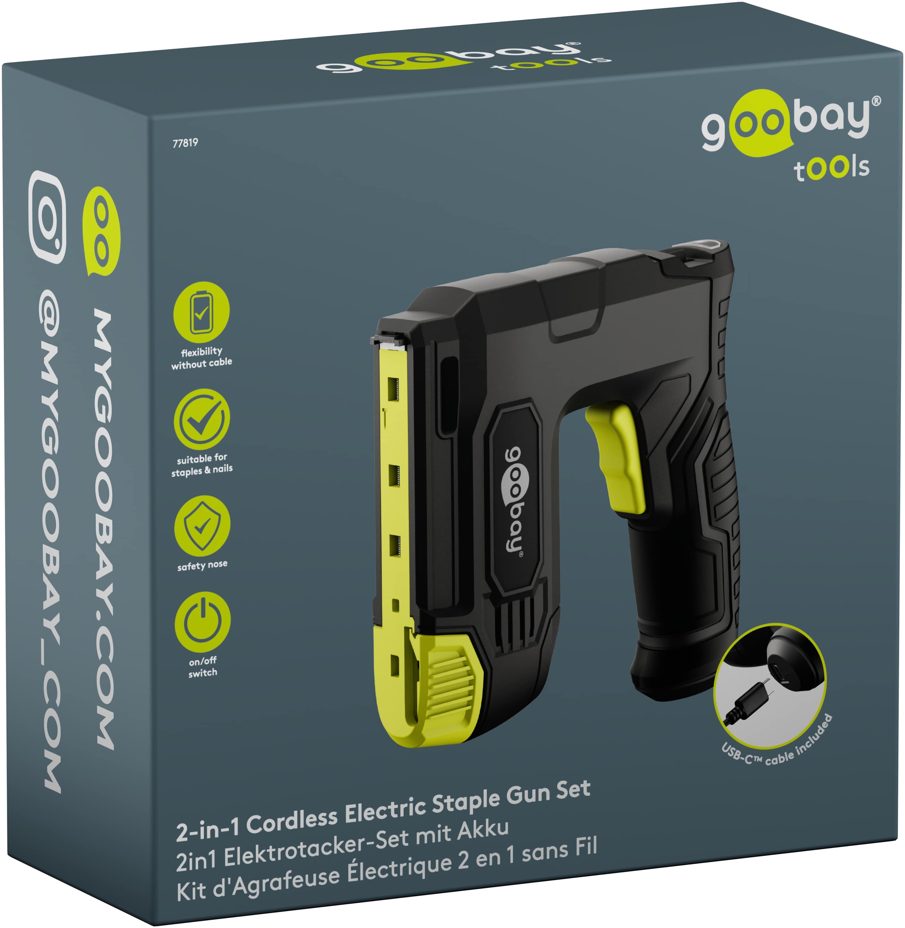 GOOBAY TOOLS 2in1 Akku-Tacker, 77819, mit 2.000 Tackernadeln und 500 Nägeln GOOBAY TOOLS 2in1 Akku-Tacker, 77819, mit 2.000 Tackernadeln und 500 Nägeln