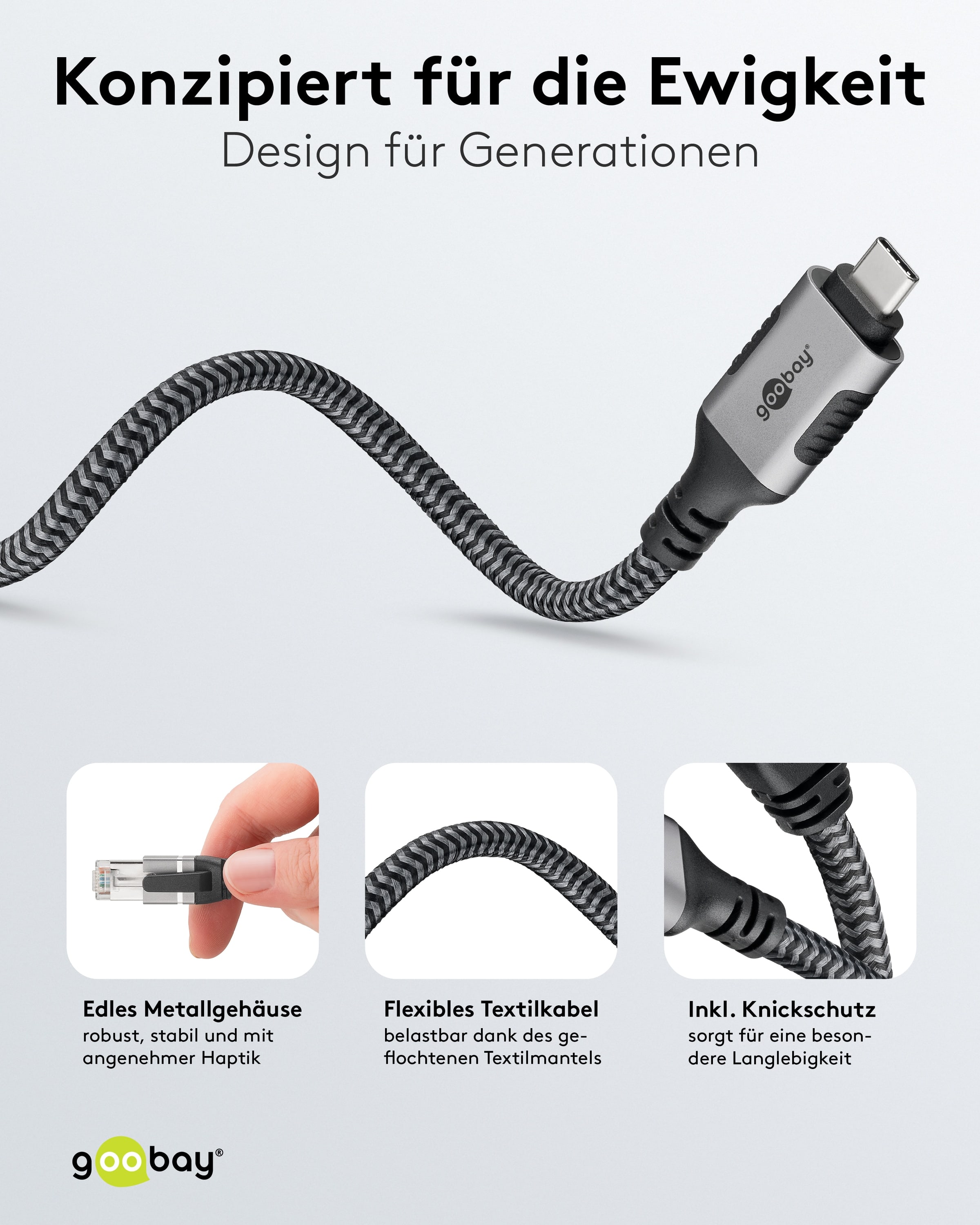 GOOBAY Ethernet-Kabel CAT6 USB-C 3.1 auf RJ45, 1m, schwarz/silber GOOBAY Ethernet-Kabel CAT6 USB-AC 3.1 auf RJ45 1m
