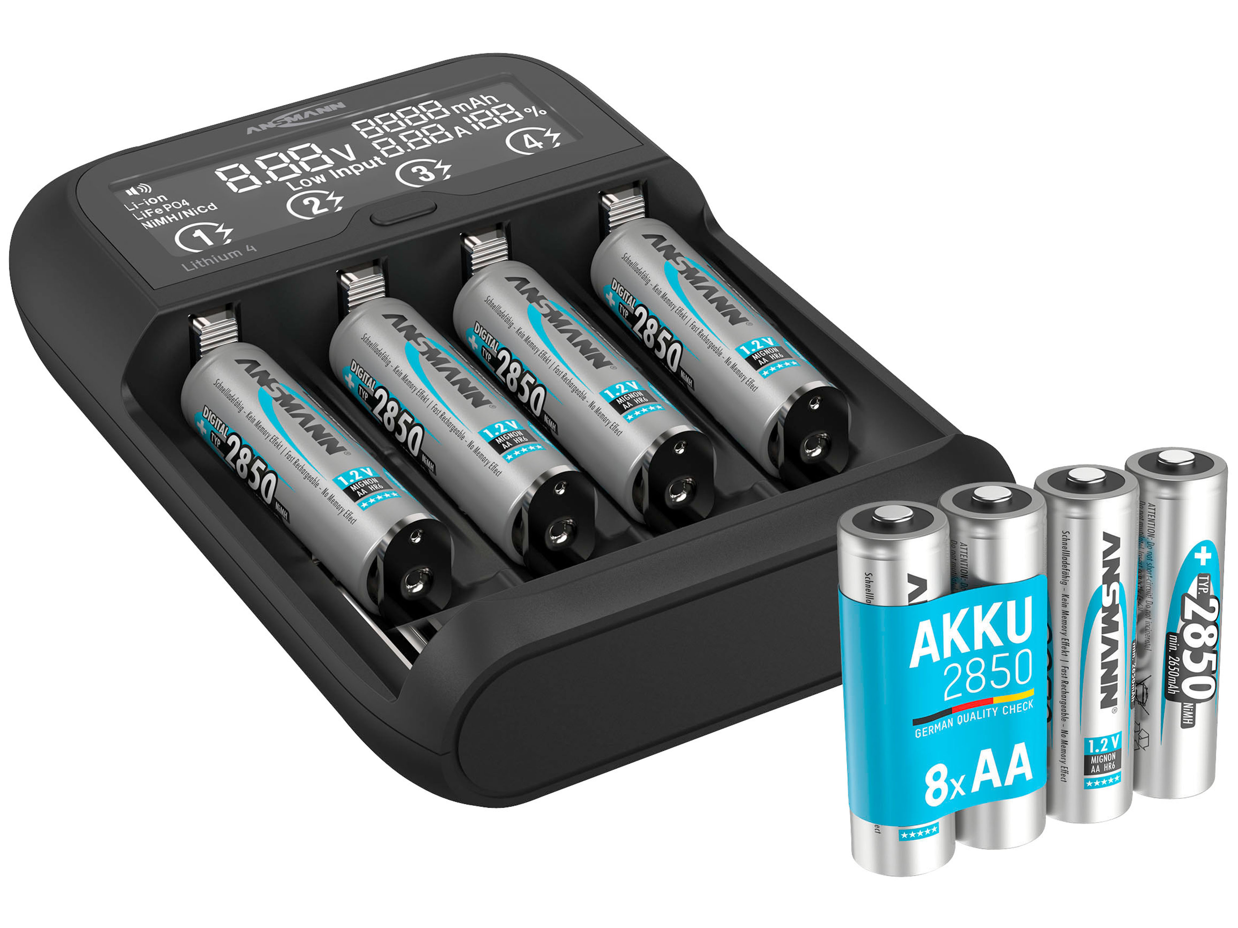 ANSMANN Lithium 4, Ladegerät, inkl. 8xAA NiMH Akkus 2850 mAh, Vorteilspack ANSMANN Lithium 4, Ladegerät, inkl. 8xAA NiMH Akkus 2850 mAh, Vorteilspack