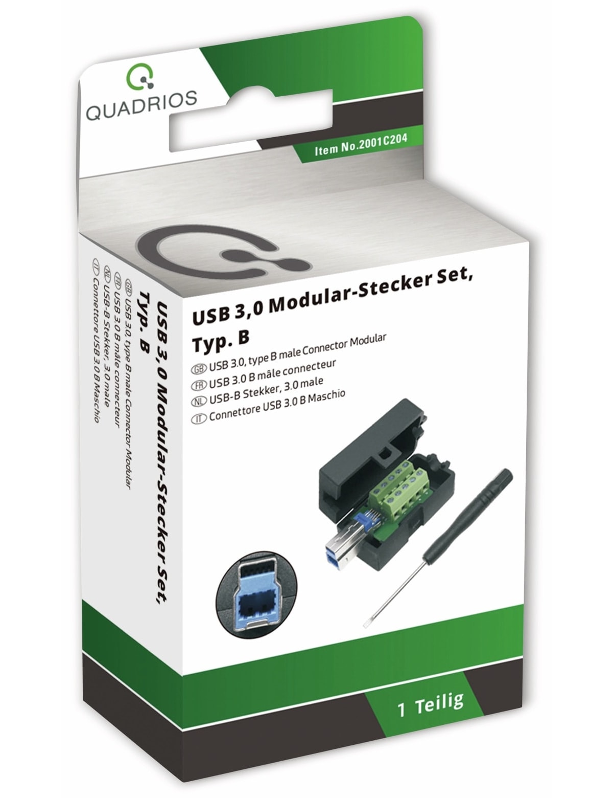QUADRIOS, 2001C204, USB-Modular-Set, USB 3.0 - Standard-B, Stecker, Einbau horizontal, Polzahl 10