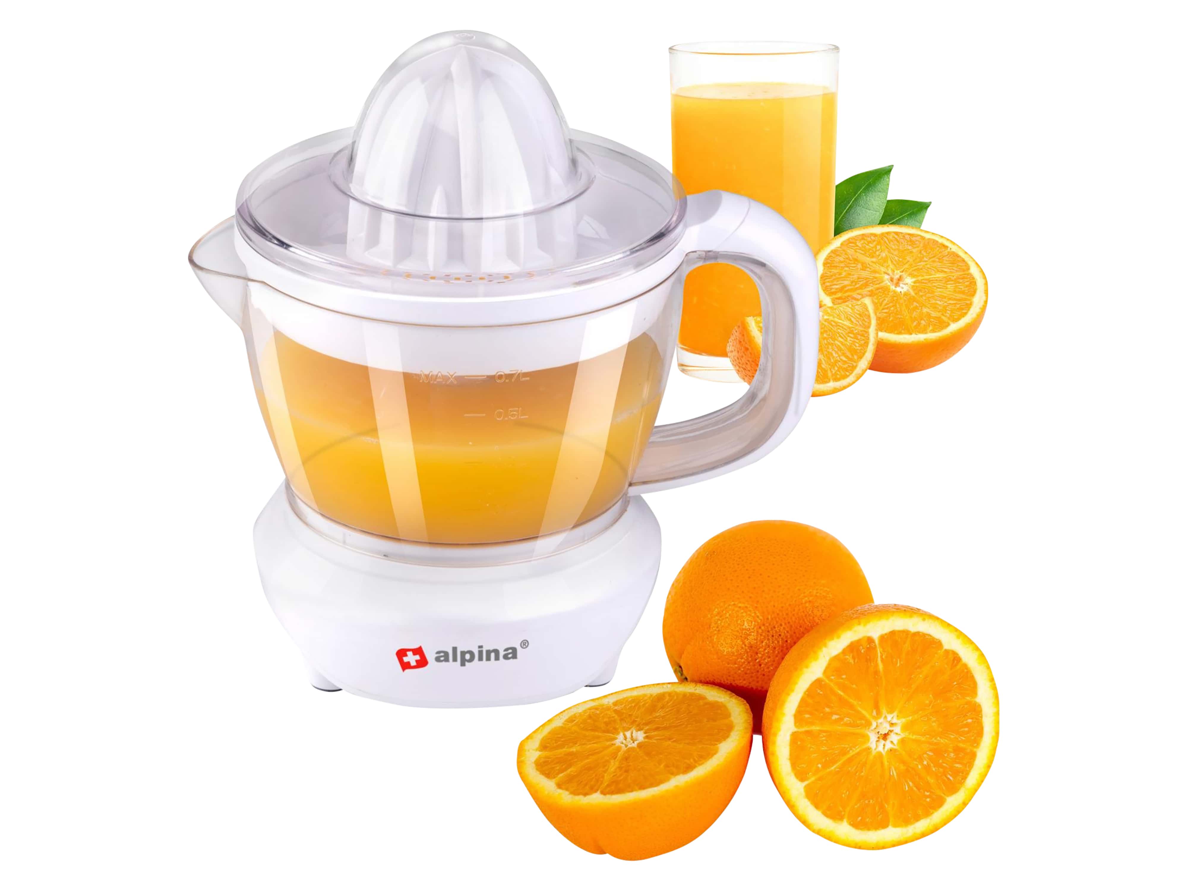 ALPINA Saftpresse, 0,7 Liter, Ziruspresse, 2 Presskegel, 25 W, weiß