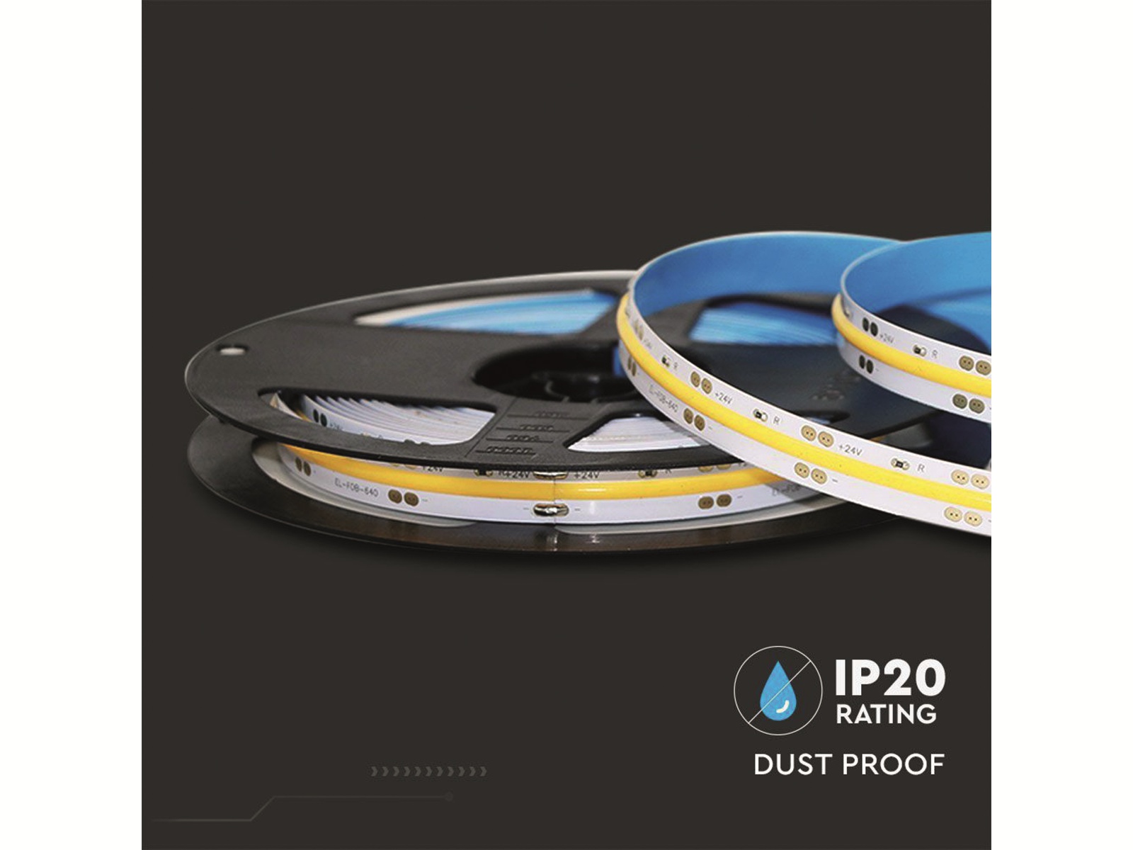 V-TAC LED-Strip VT-COB 512 (2650), 2560 LEDs, EEK: F, 60 W, 24V, 5000 lm, 4000 K, 5 m, IP 20, 90RA V-TAC LED-Strip VT-COB 512 (2650), 2560 LEDs, EEK: F, 60 W, 24V, 5000 lm, 4000 K, 5 m, IP 20, 90RA