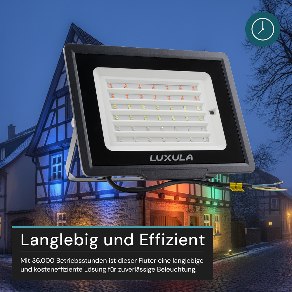 LUXULA RGB LED-Fluter LX400184, 100W, IP65, schwarz, mit Fernbedienung LUXULA RGB LED-Fluter LX400184, 100W, IP65, schwarz, mit Fernbedienung