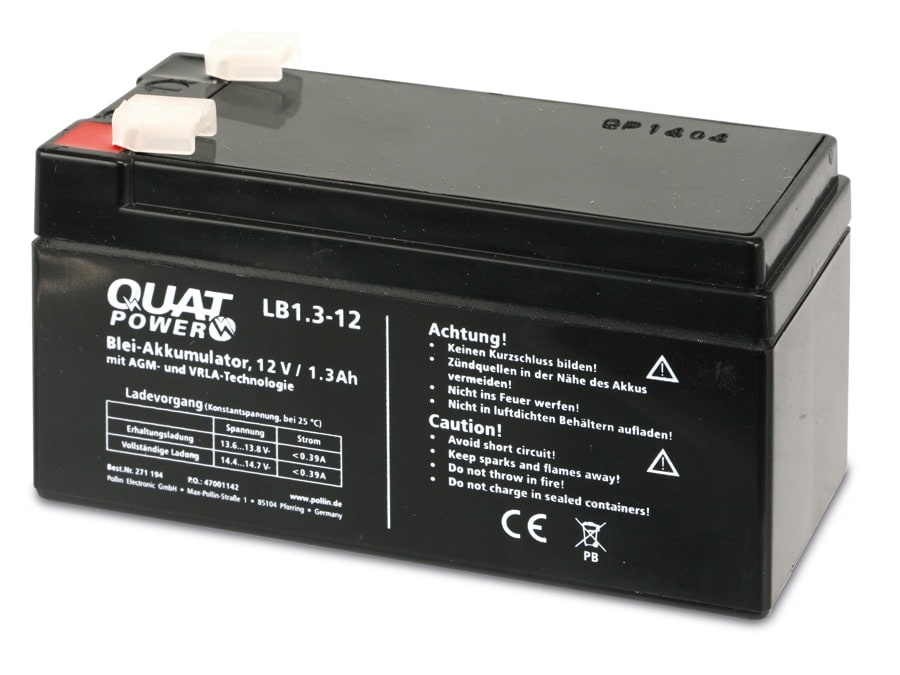QUATPOWER Blei-Akkumulator LB1.3-12, 12 V-/1,3 Ah QUATPOWER Blei-Akkumulator LB1.3-12, 12 V-/1,3 Ah