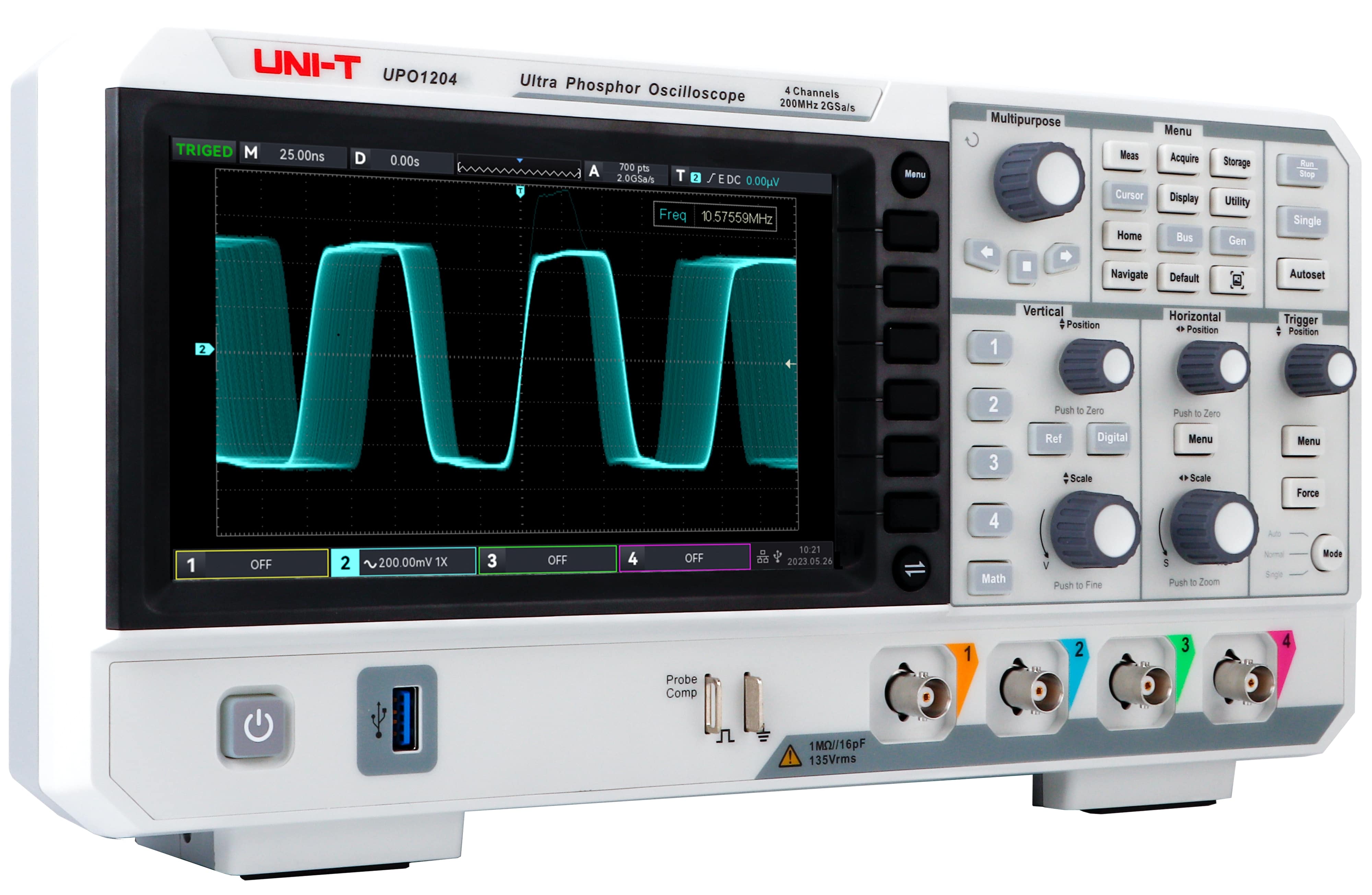 UNI-T Speicher-Oszilloskop UPO1204, 4 Kanal, 200 MHz, 2 GSa/s UNI-T Speicher-Oszilloskop UPO1204, 4 Kanal, 200 MHz, 2 GSa/s