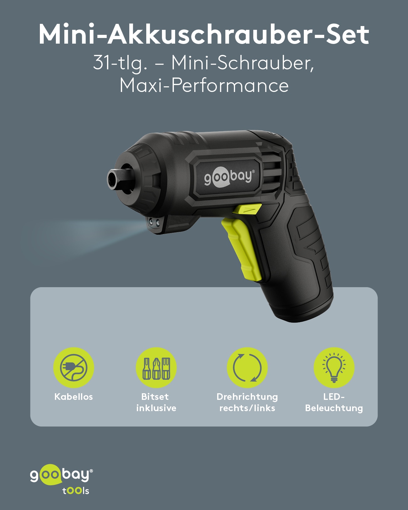 GOOBAY TOOLS Mini-Akkuschrauber-Set, 77818, 31-teilig GOOBAY TOOLS Mini-Akkuschrauber-Set, 77818, 31-teilig