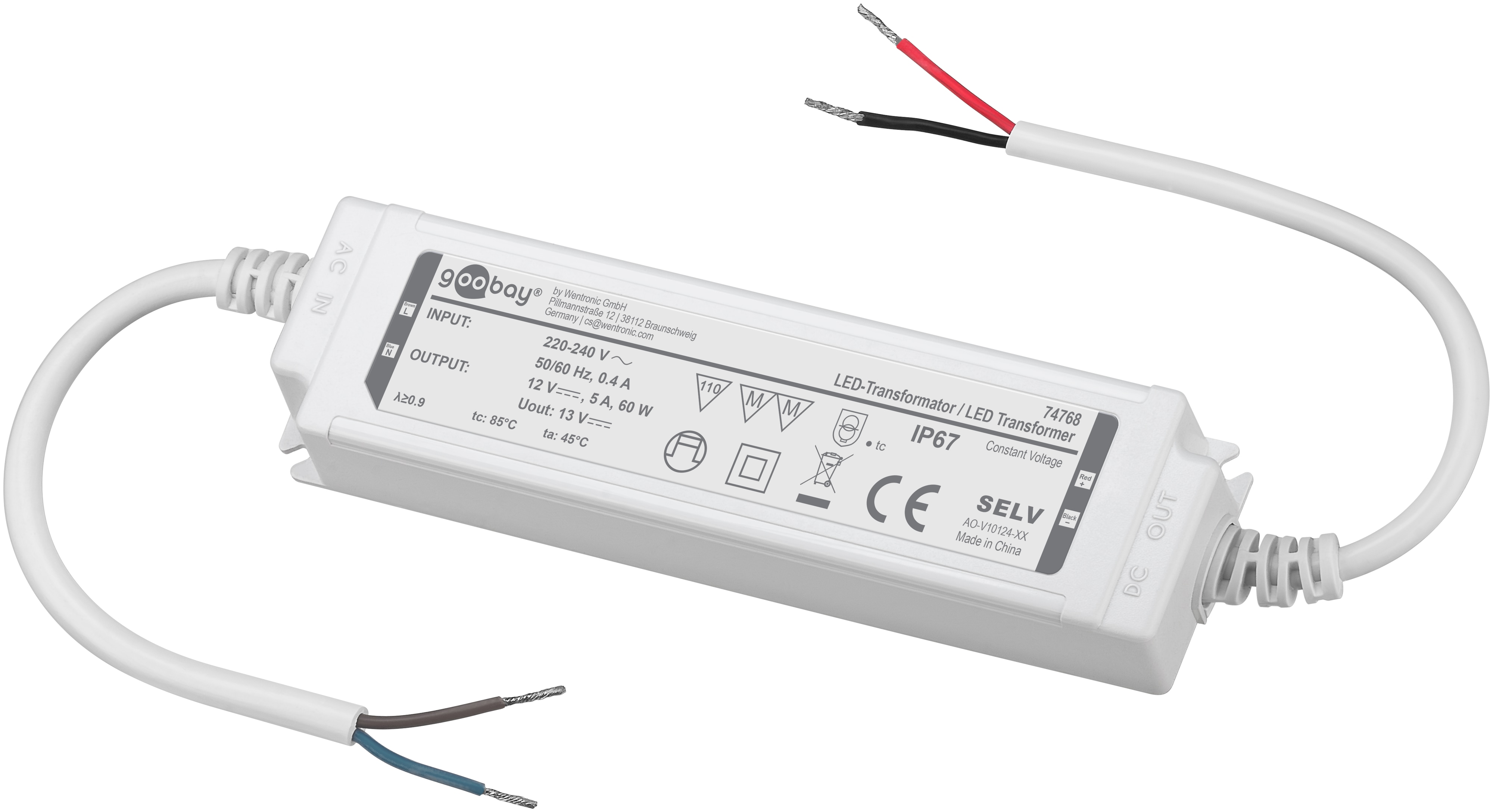 GOOBAY Wetterfester LED-Trafo 12V DC, 60W, 5 A, IP67 GOOBAY Wetterfester LED-Trafo 12V DC, 60W, 5 A, IP67