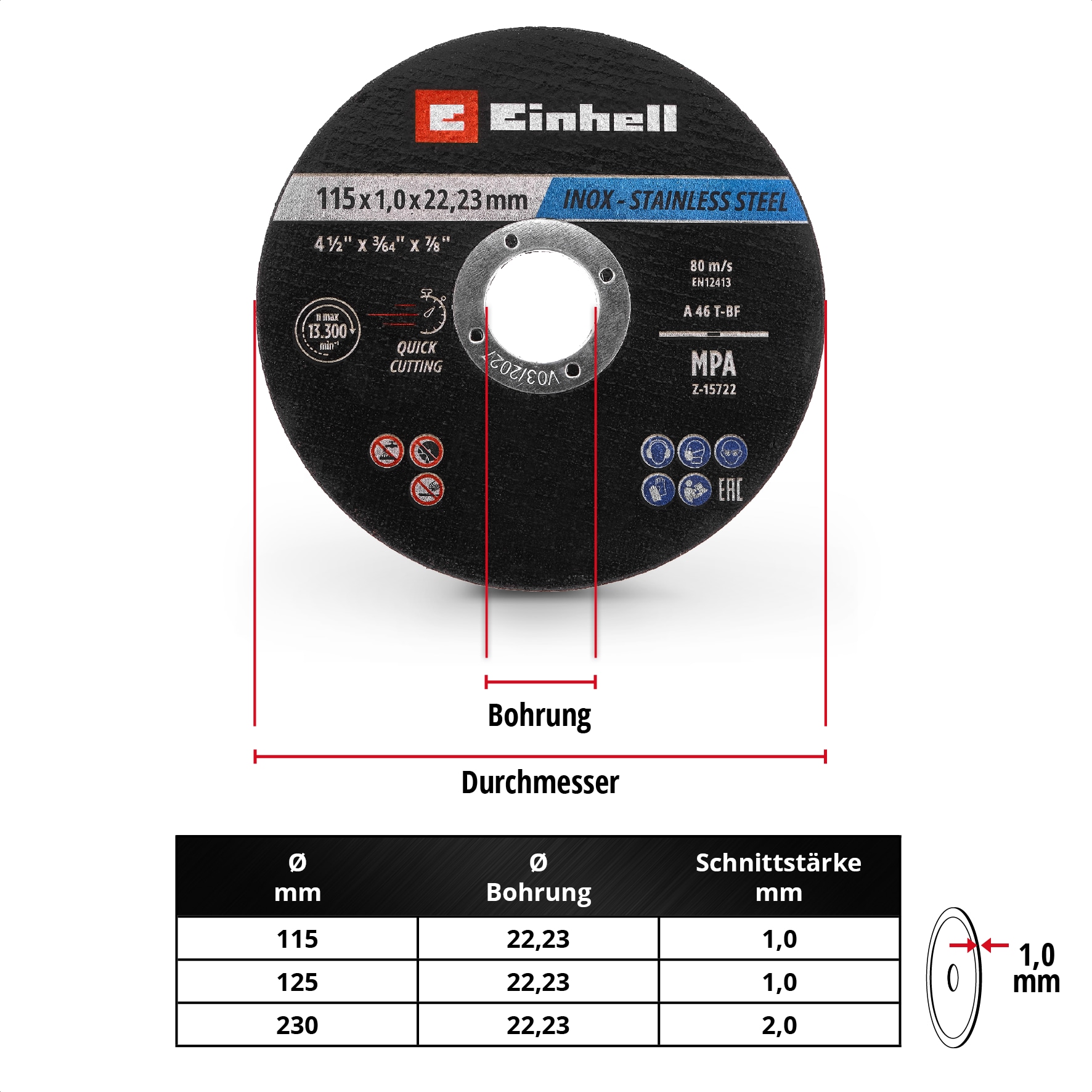 EINHELL Trennscheiben, 711527, 115x1,0 mm, 100 Stück EINHELL Trennscheiben, 711527, 115x1,0 mm, 100 Stück