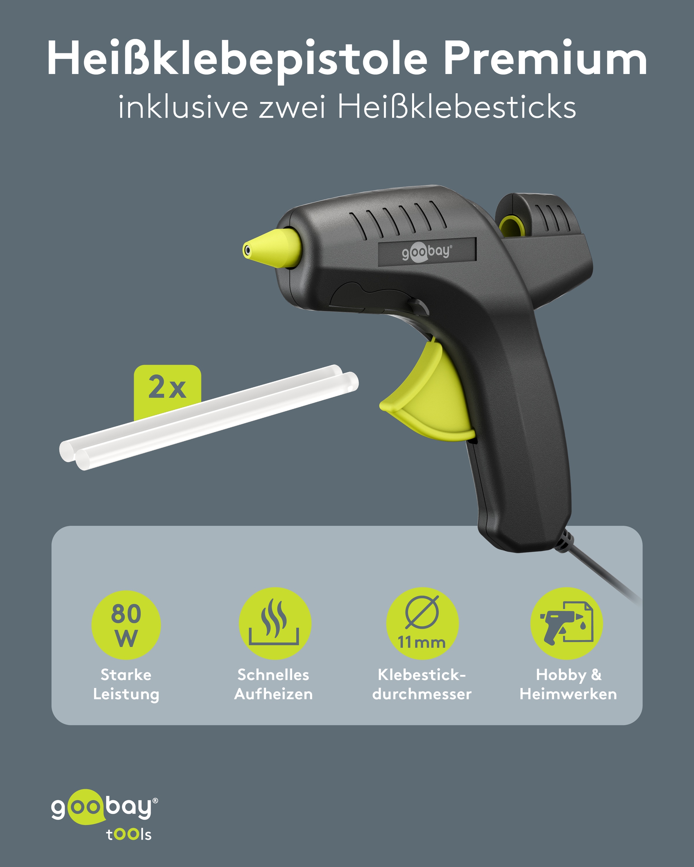 GOOBAY TOOLS Heißklebepistole Premium, 77824, 80 W, inkl. 2 Klebesticks GOOBAY TOOLS Heißklebepistole Premium, 77824, 80 W, inkl. 2 Klebesticks