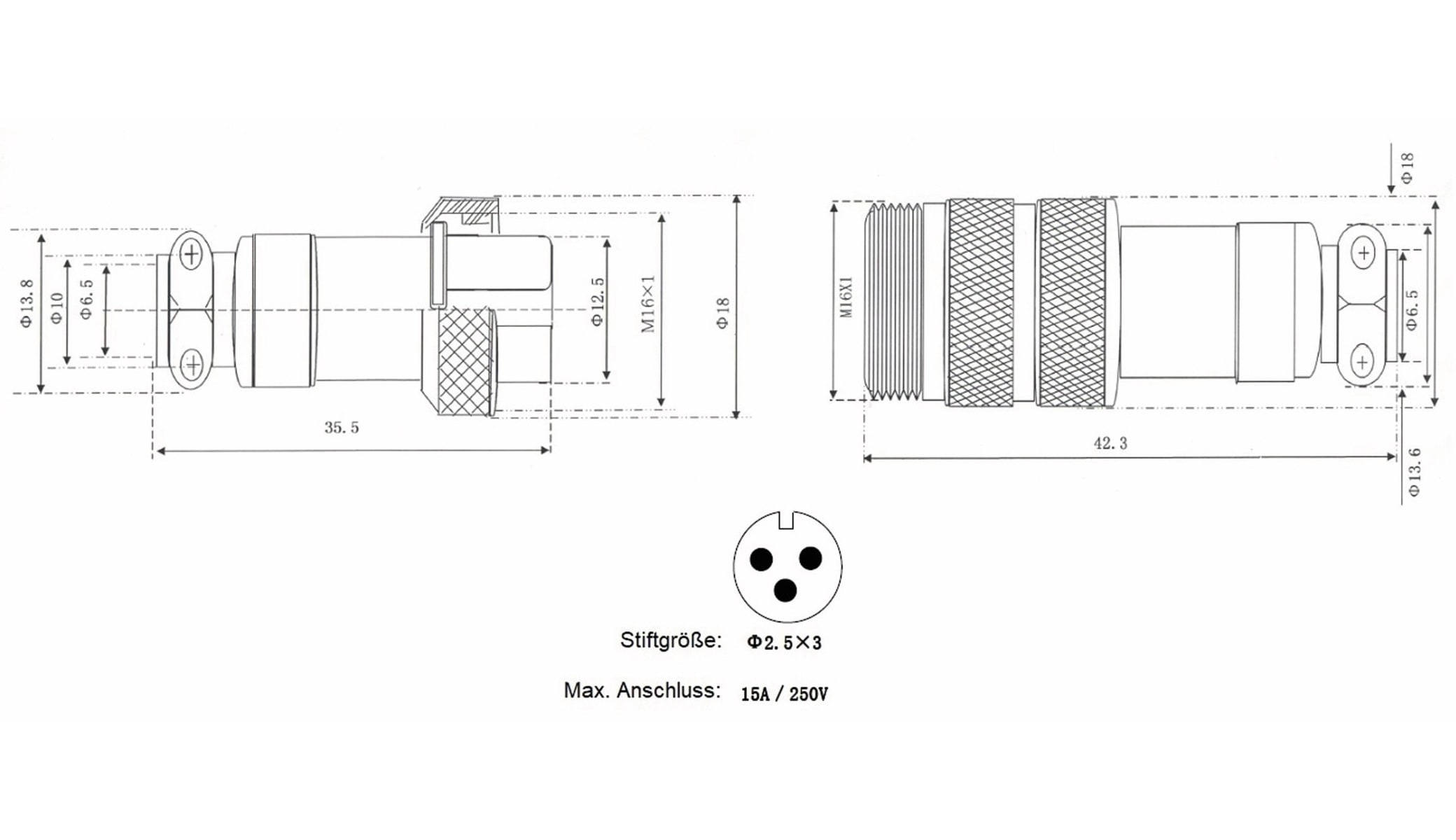 Hochstrom Steckverbinder-Set, 3-polig, Ø 16 mm, Schraubverschluss Hochstrom Steckverbinder-Set, 3-polig, Ø 16 mm, Schraubverschluss