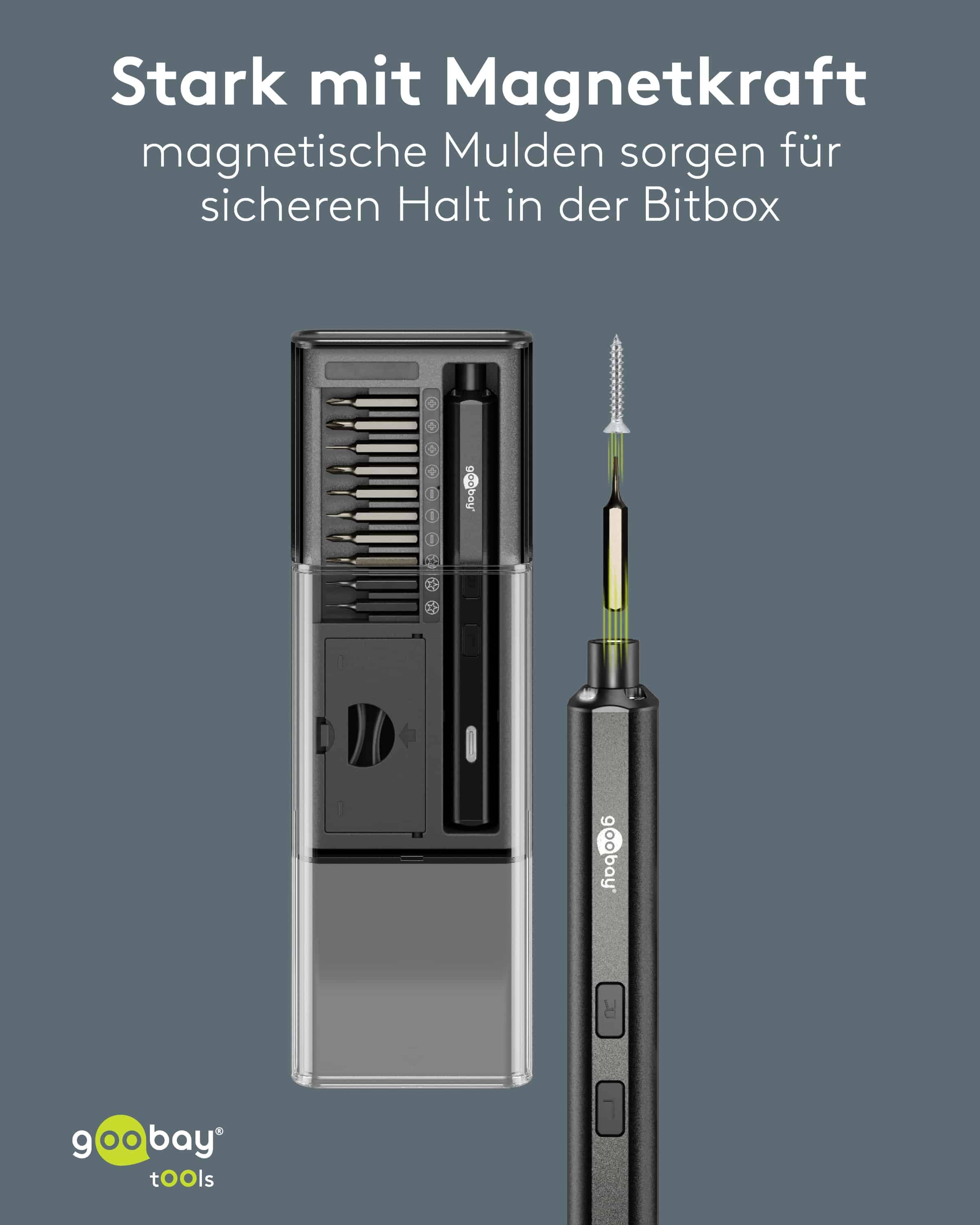 GOOBAY TOOLS Elektrischer Schraubendreher, 77838, mit 20-tlg. Präzisions-Bitsatz GOOBAY TOOLS Elektrischer Schraubendreher, 77838, mit 20-tlg. Präzisions-Bitsatz