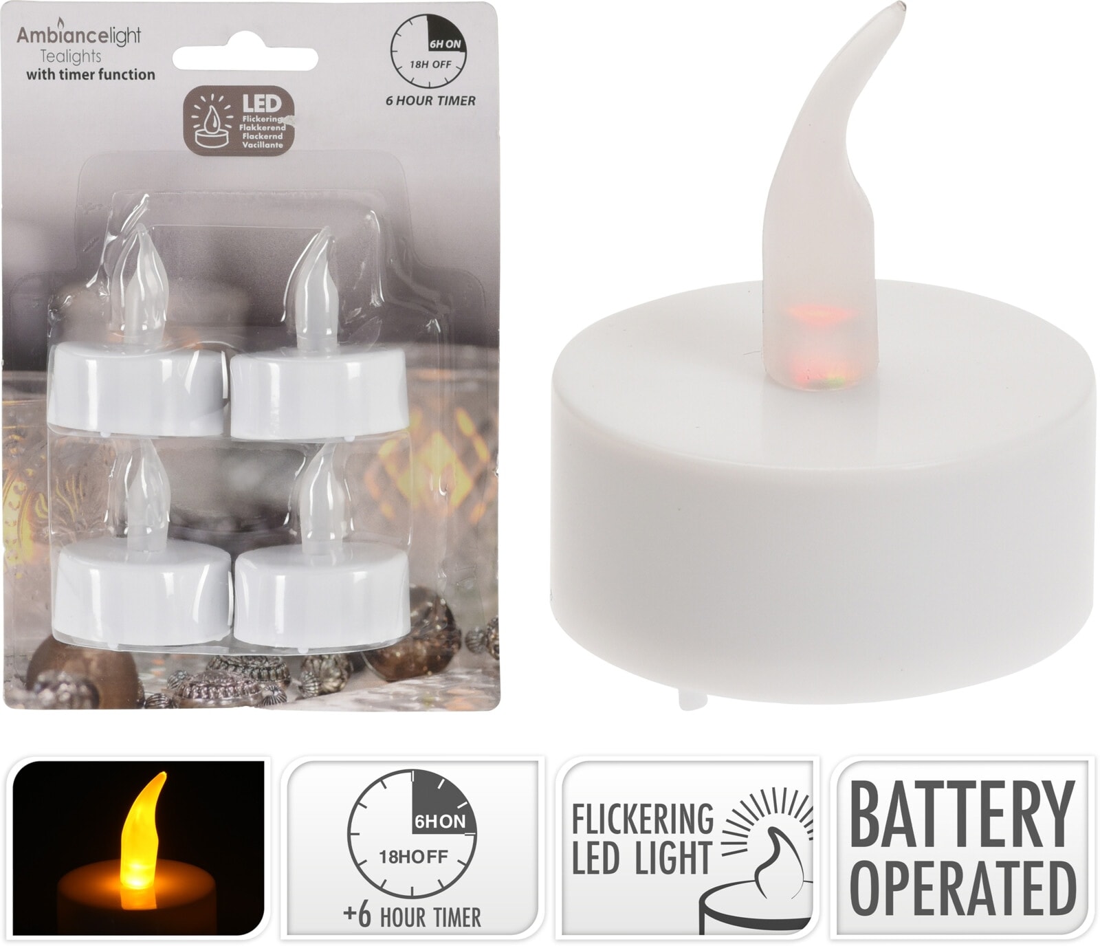 LED-Teelichter 4 St. Inkl. Batterie, mit Timerfunktion, warmweiß LED-Teelichter 4 St. Inkl. Batterie, mit Timerfunktion, warmweiß