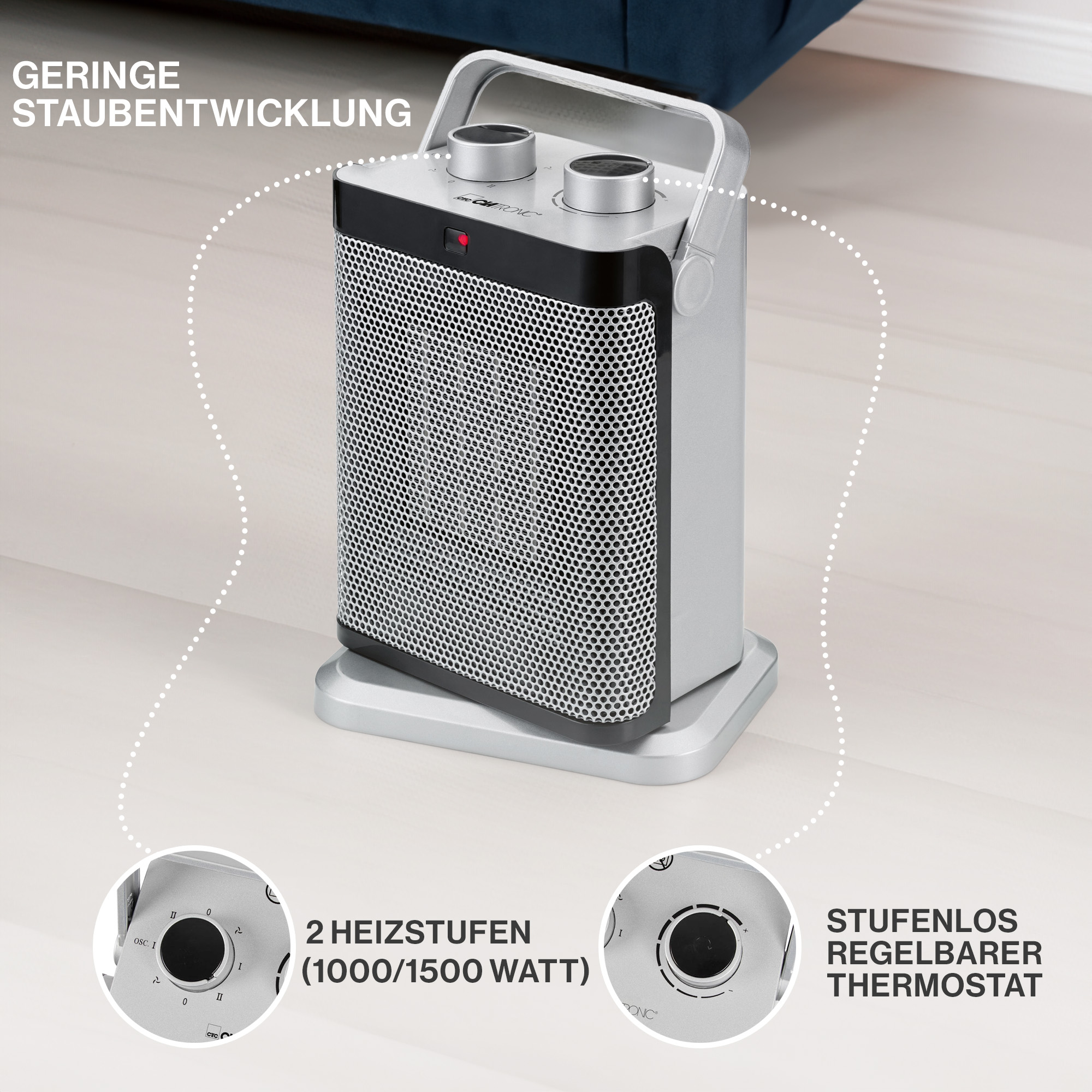 CLATRONIC Keramik-Heizlüfter HL3631, PTC-Keramik-Heizelement, 1000/1500 Watt CLATRONIC Keramik-Heizlüfter HL3631, PTC-Keramik-Heizelement, 1000/1500 Watt