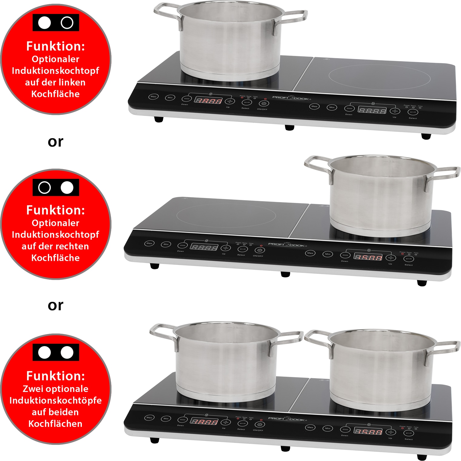 PROFI COOK Induktions-Doppelkochplatte PC-DKI 1067, 3500 W, schwarz PROFI COOK Induktions-Doppelkochplatte PC-DKI 1067, 3500 W, schwarz